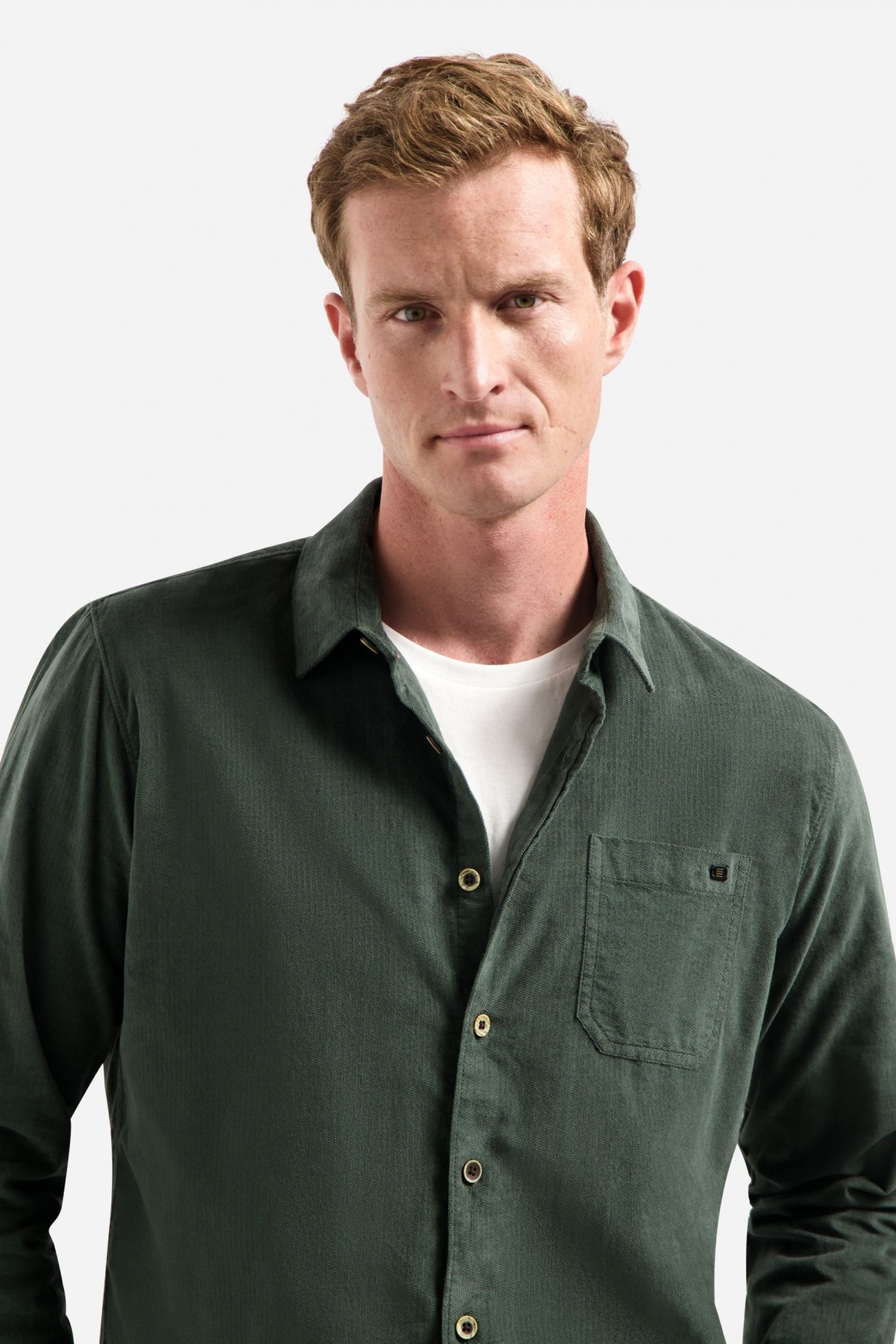 SHIRT SOLID FINE HERRINGBONE DARK GREEN 3