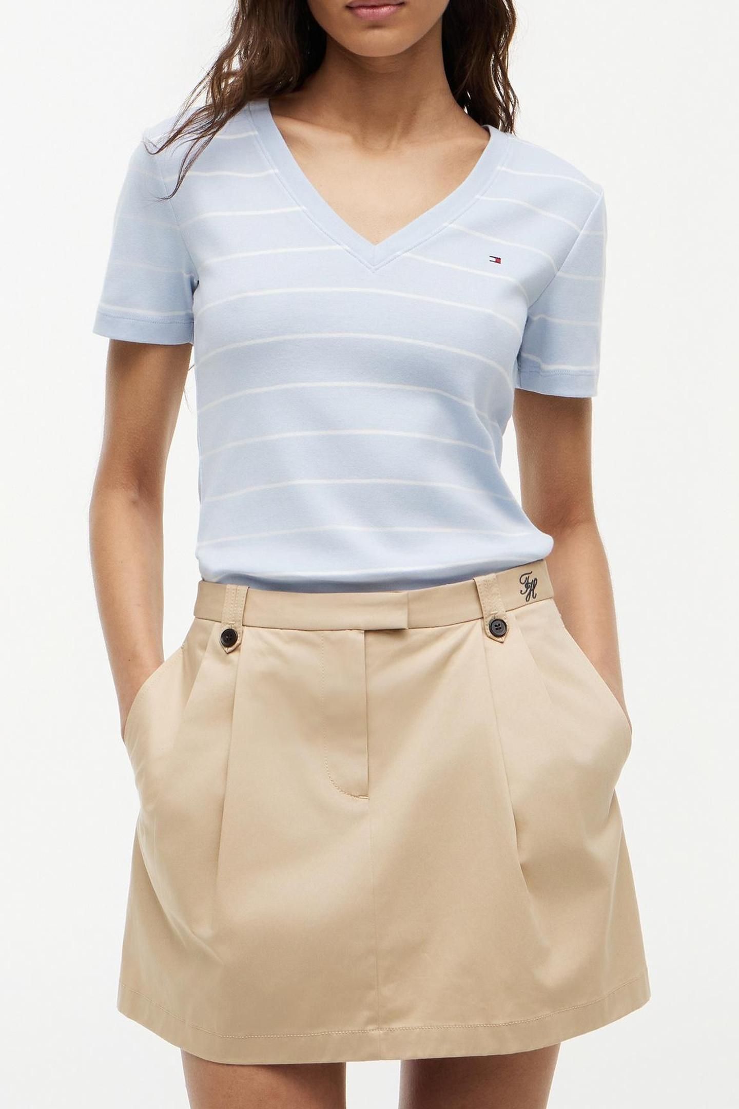 SLIM CODY V-NECK SS FINE BREEZY BLUE/ECRU 1