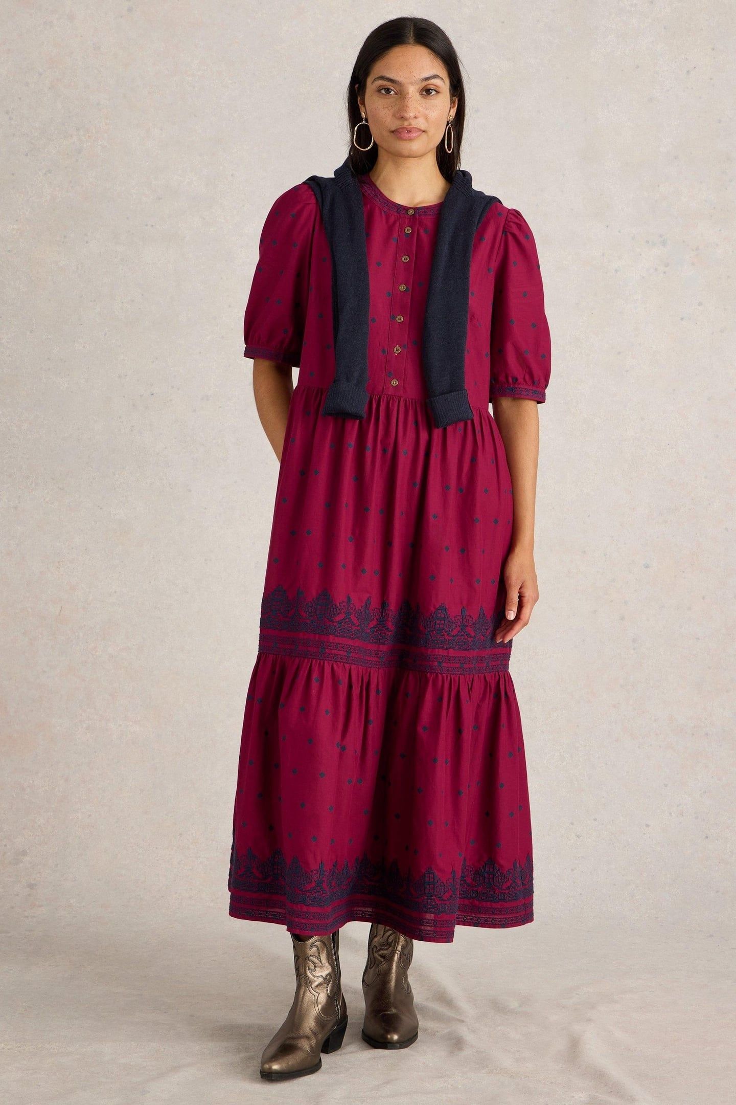 POLLY EMBROIDERED DRESS RED MULTI 1