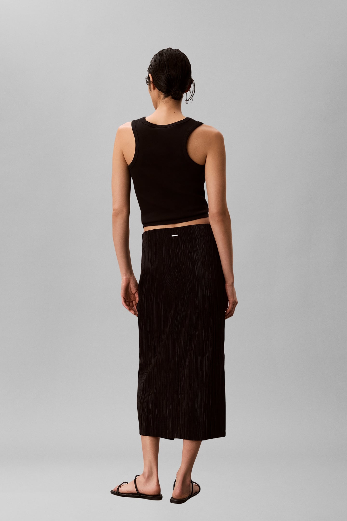 PLISSE BIAS SEAM MIDI SKIRT BLACK 6