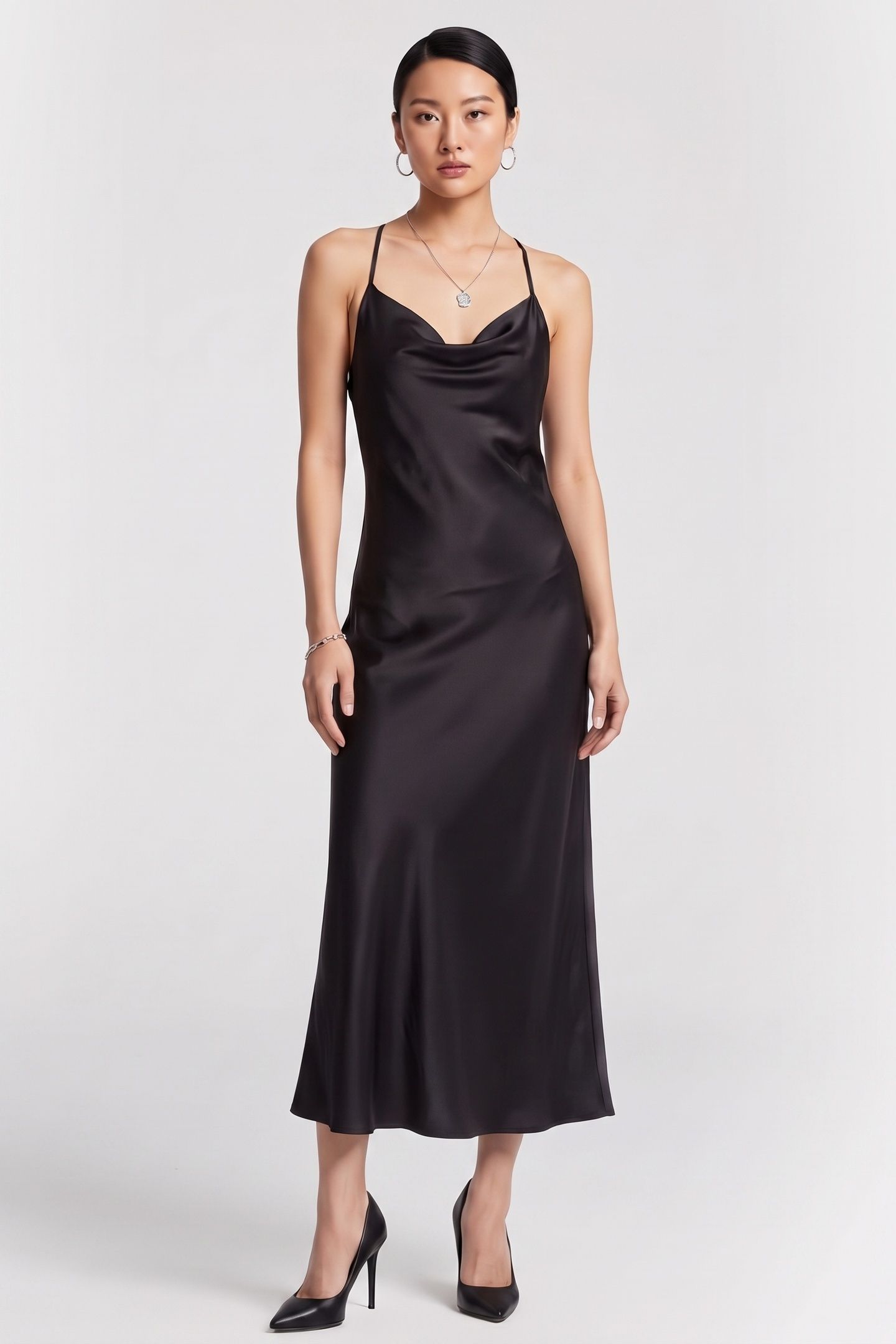 SELLA SILK SLIP DRESS BLACK 1