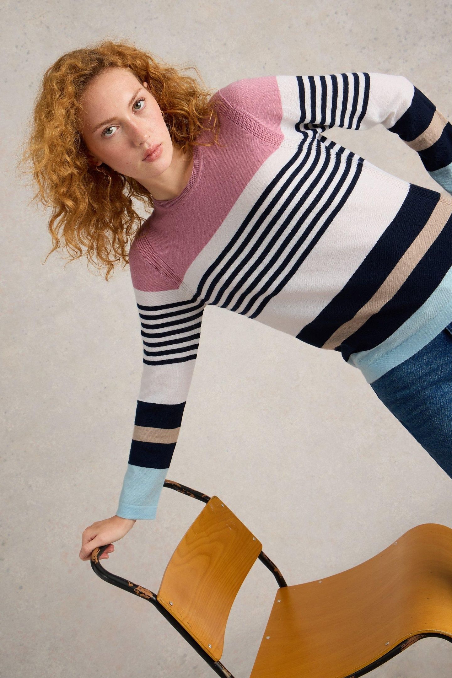 STRIPE CREW MERINO PINK MULTI 6
