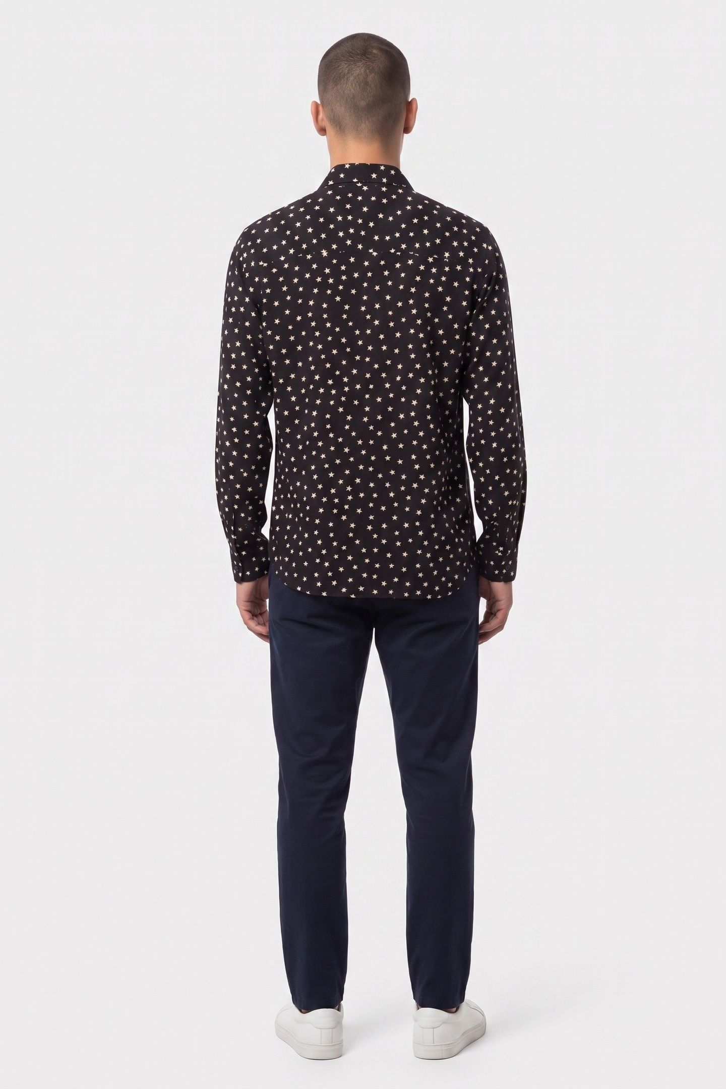 LONG-SLEEVED SHIRT WITH STAR PRINT BLACK WHITE 2