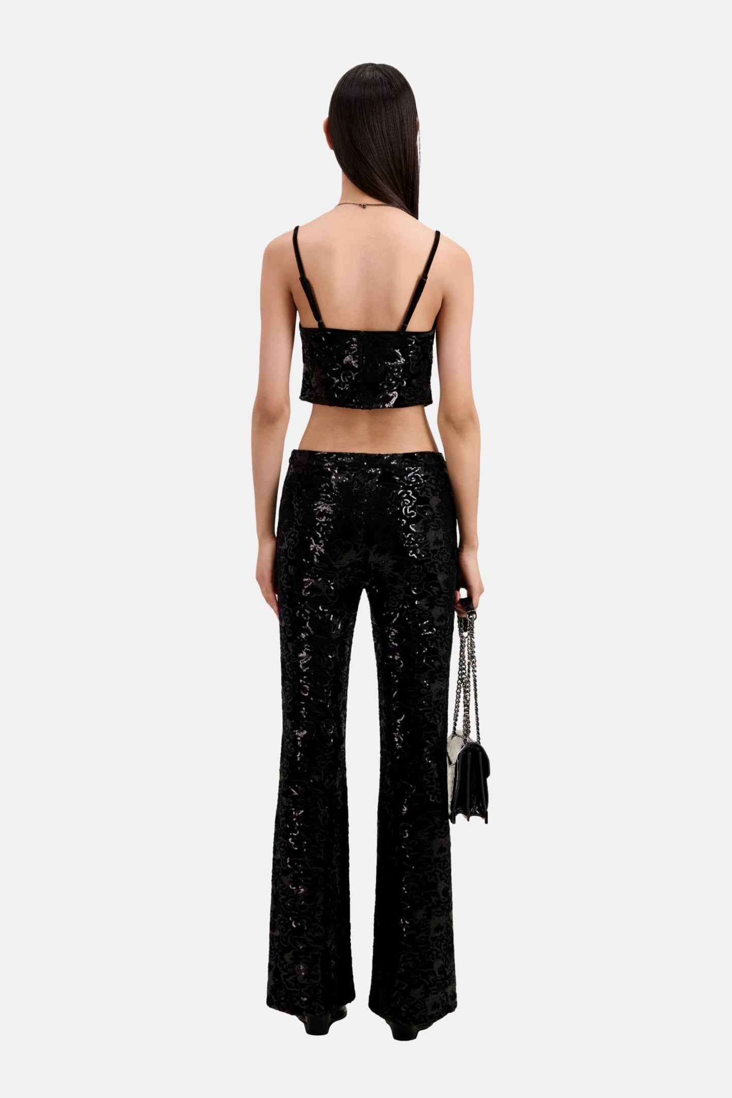 EMBROIDERED SEQUINED VELVET TROUSERS BLACK 3