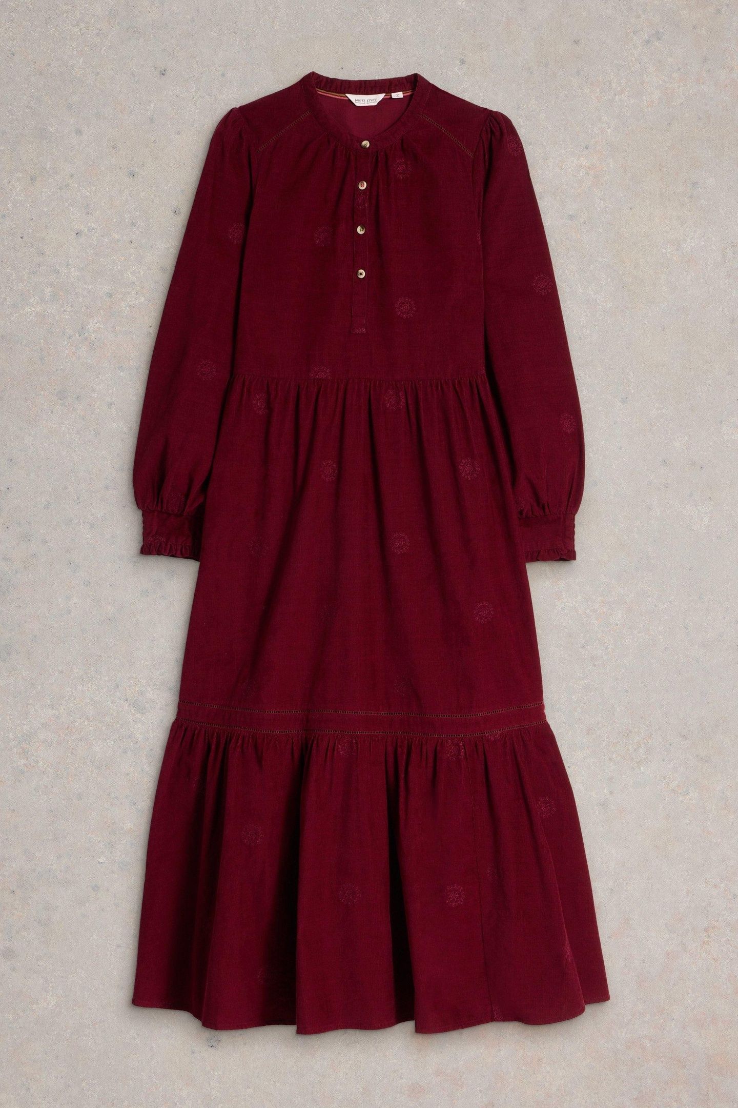 FINN EMBROIDERED CORD DRESS DARK PLUM 5