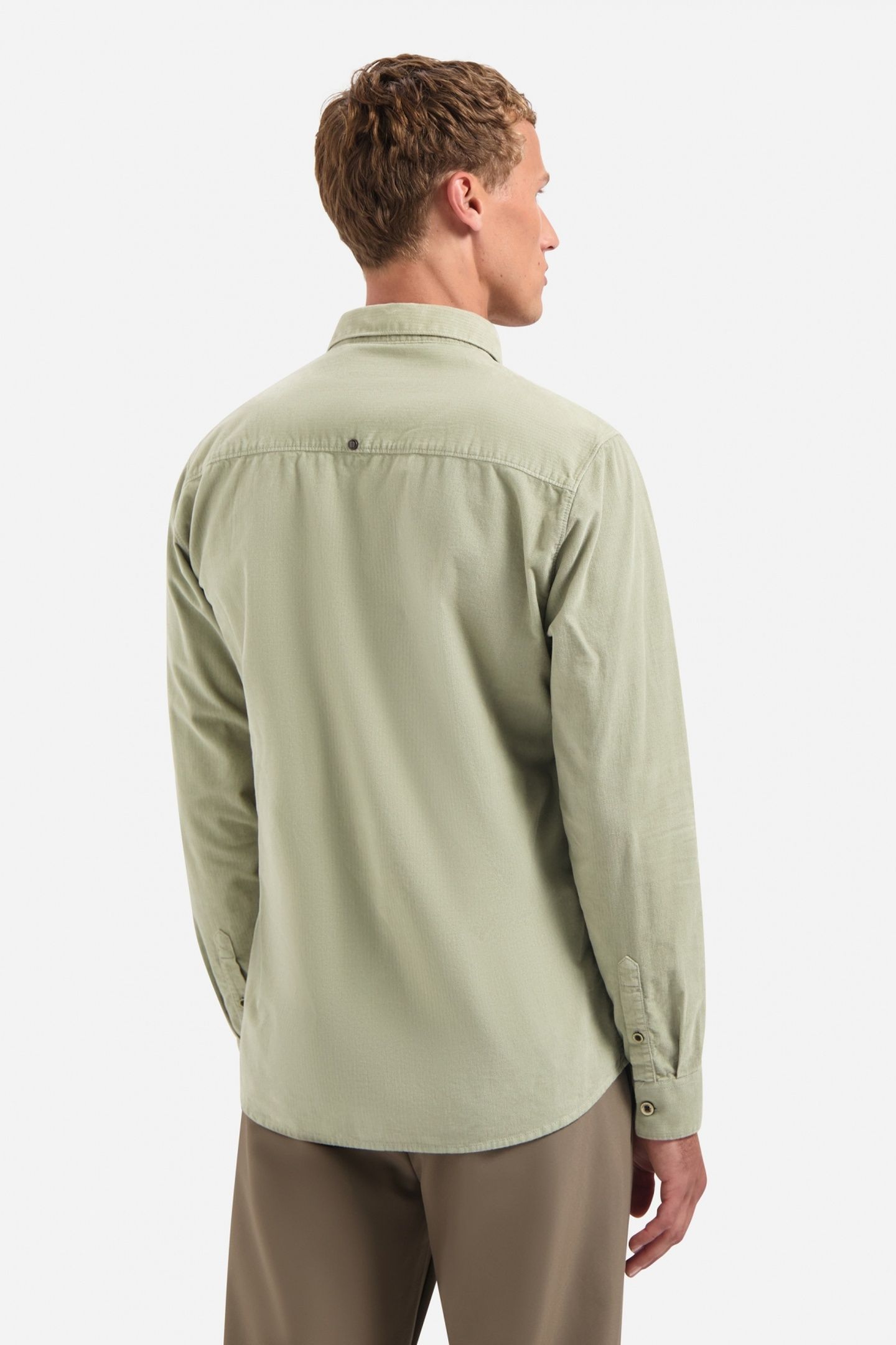 SHIRT SOLID FINE HERRINGBONE LIGHT MOSS 3