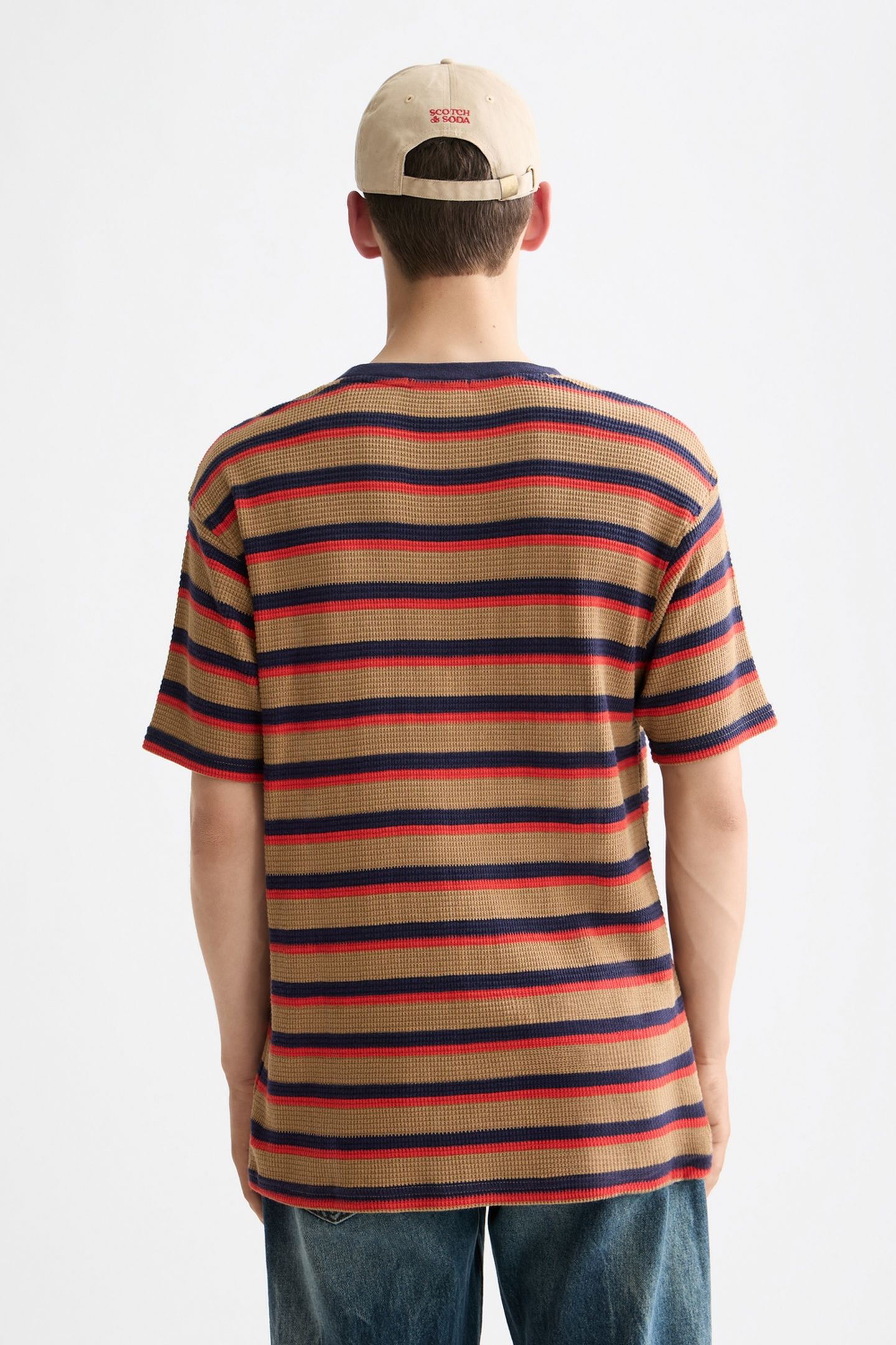 RELAXED FIT CHUNKY WAFFLE STRIPE T-SHIRT LIGHT BROWN MULTI S 2