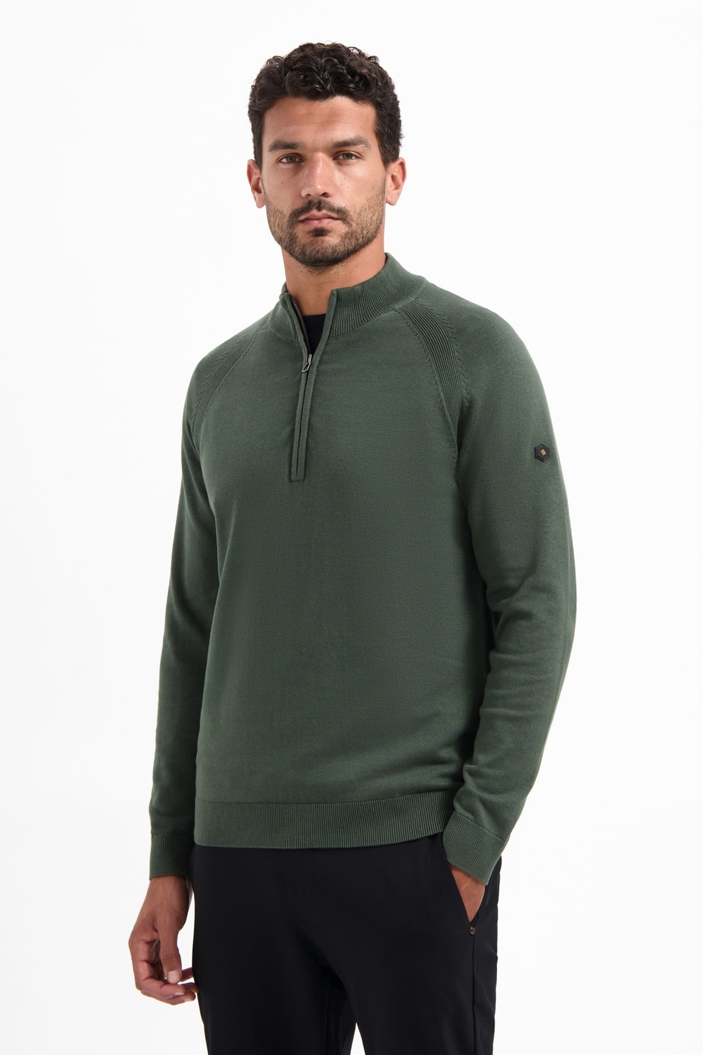 PULLOVER HALF ZIP HIGH COLLAR SOLID DARK GREEN 1