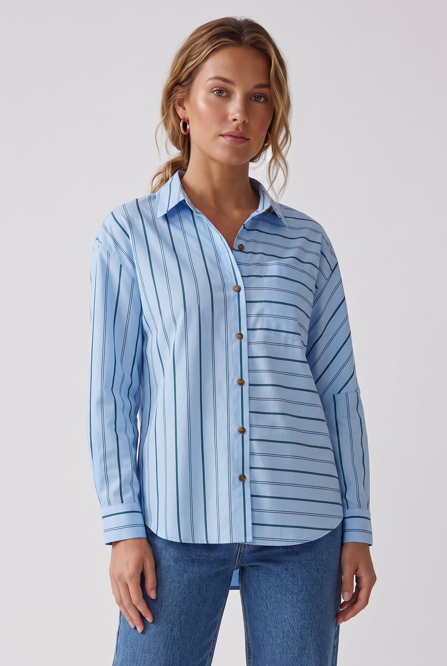 OVERSIZED SHIRT CERULEAN MULTI PINSTRIPE 1