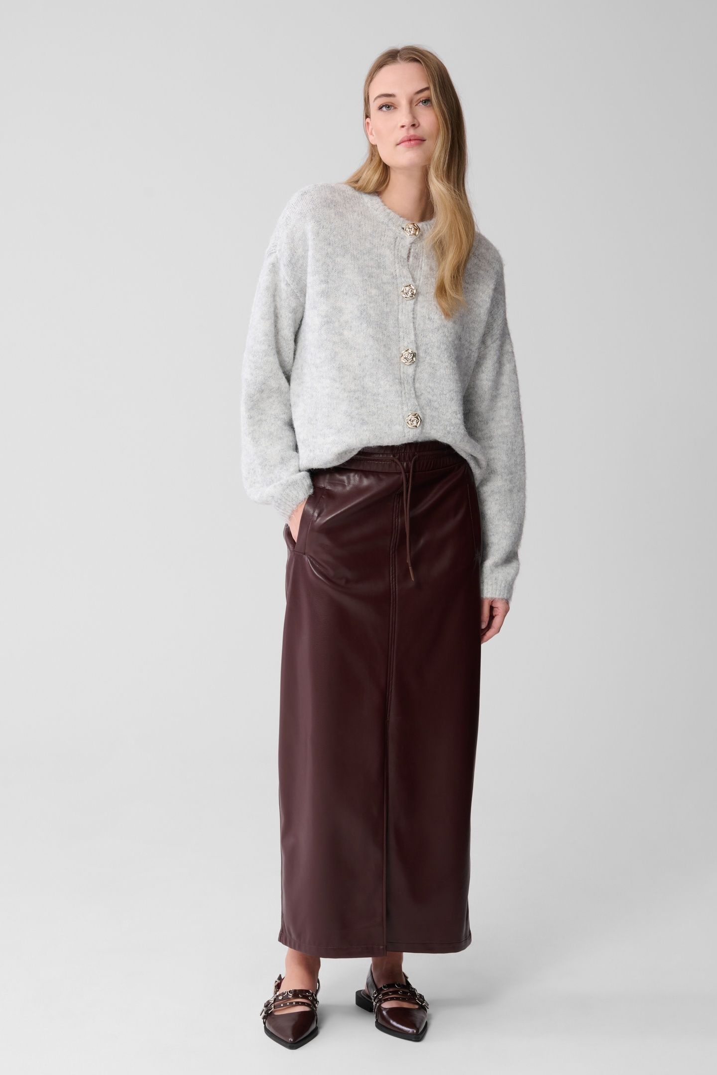 LA-SBVEGAN LEATHER SKIRT DARKRED 1