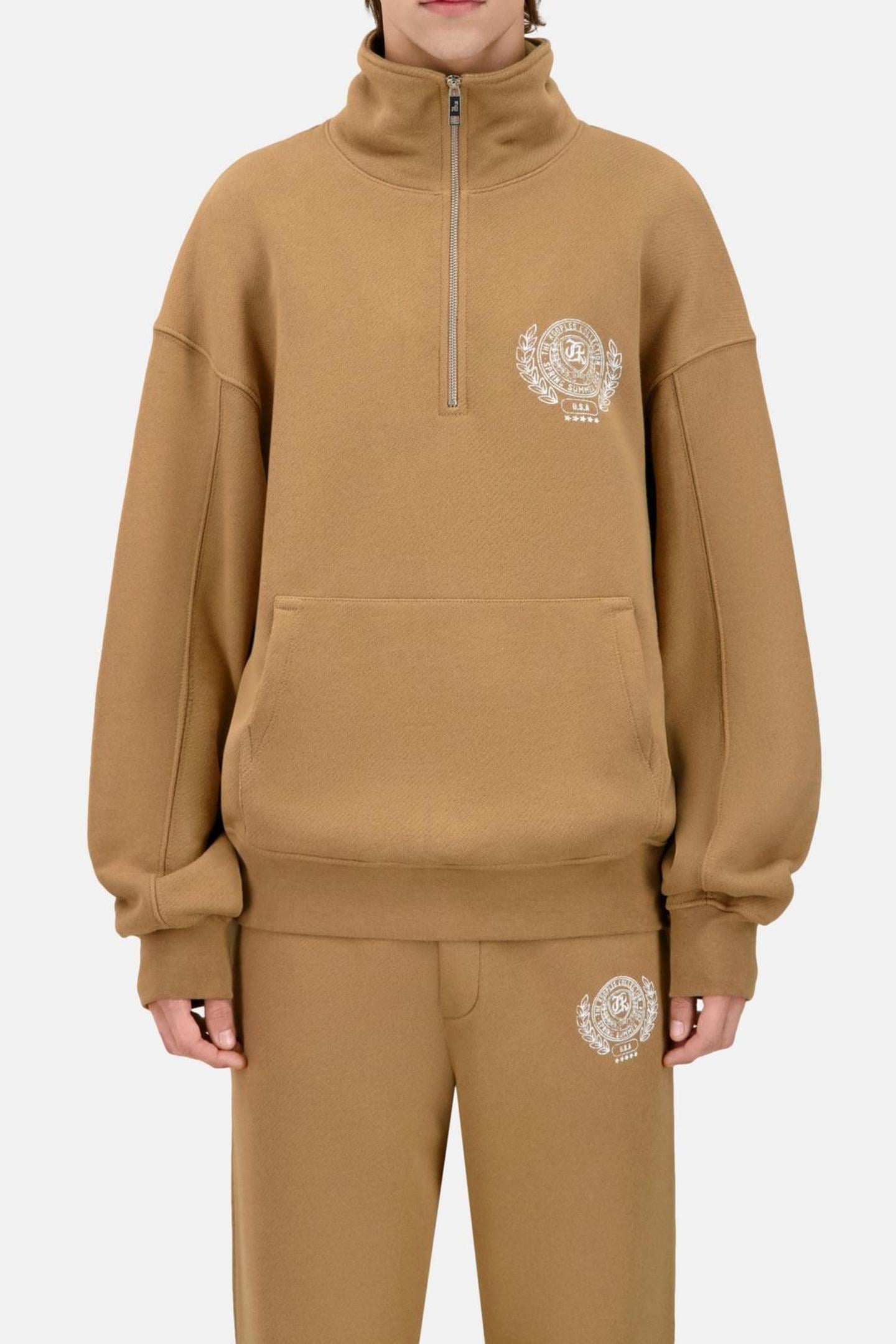 SWEATSHIRT A COL ZIPPE LIGHT BROWN 2