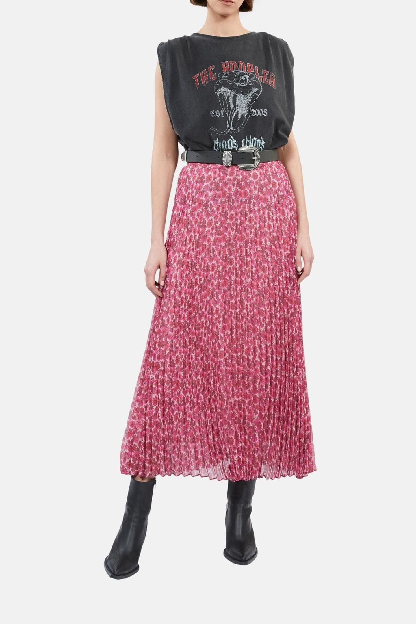 PRINTED PLEATED LONG SKIRT PINK 4