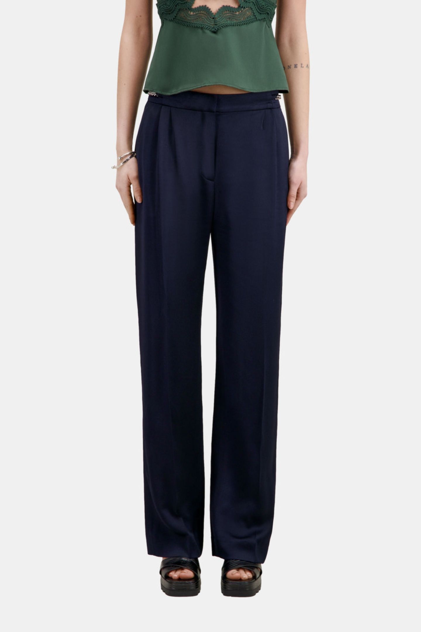 FLUID PLEATED TROUSERS WITH CHAIN NAVY 2