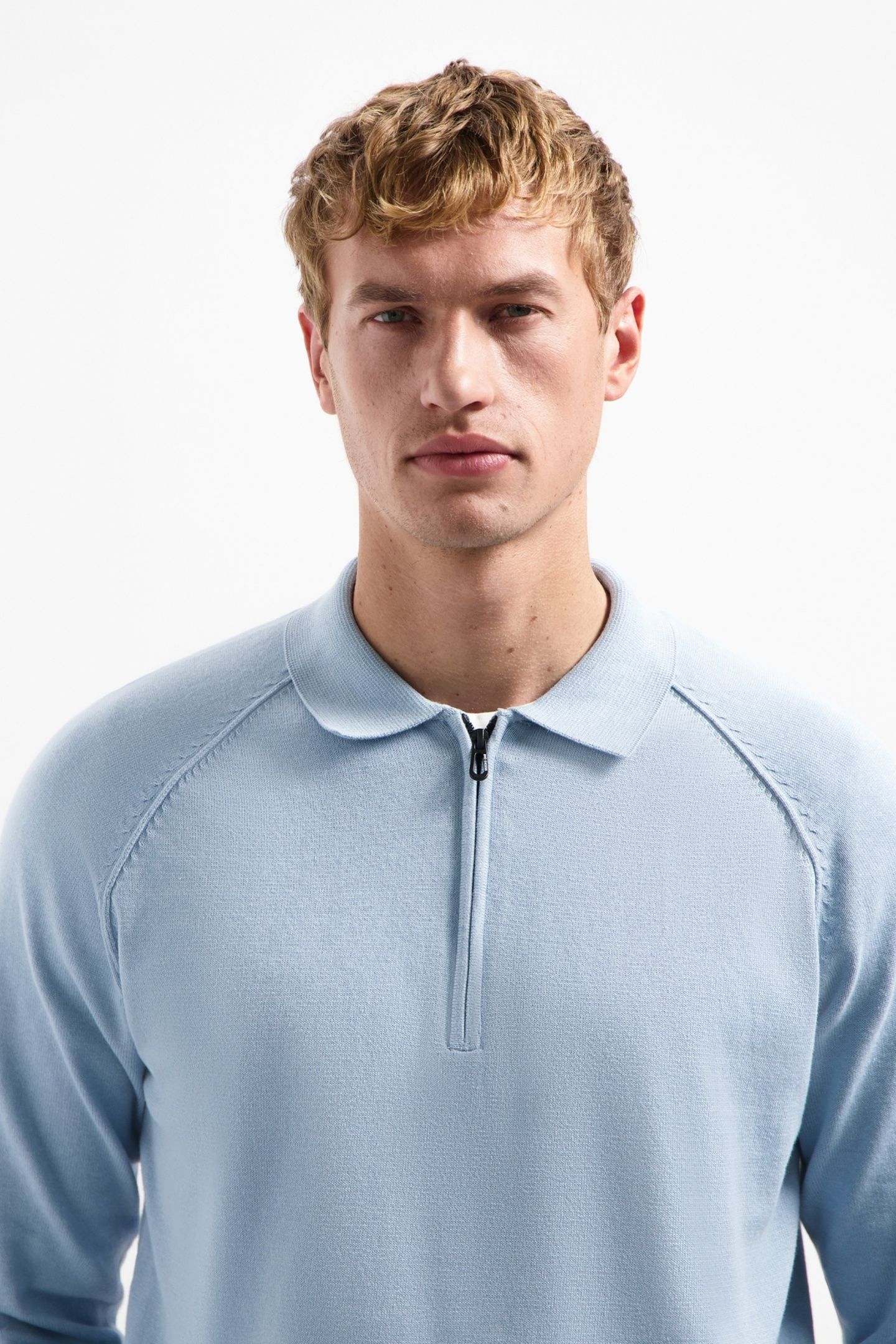 PULLOVER POLO HALF ZIP SOLID DUSTY BLUE 2