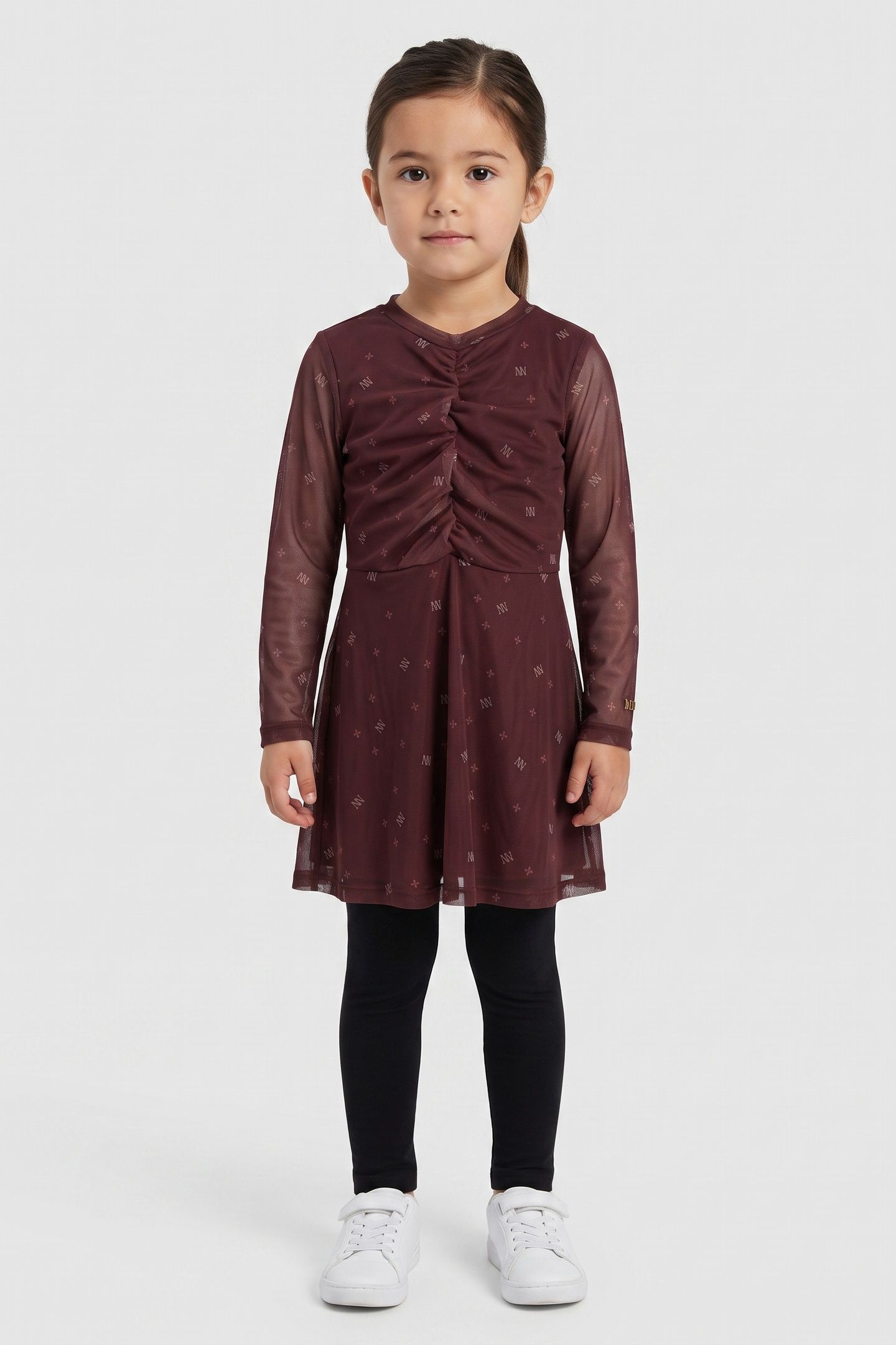 SPHAY MESH DRESS FLOWERFIELD BROWN 1