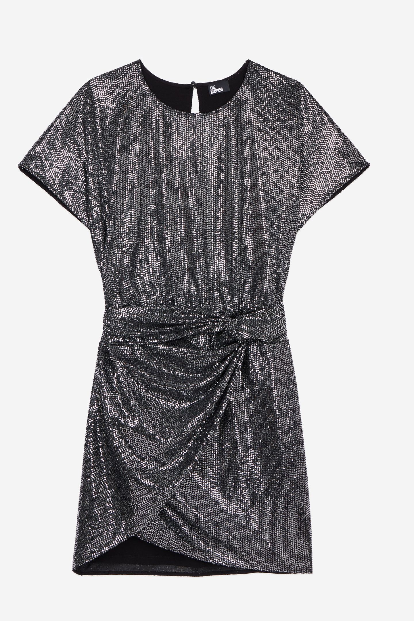 SHORT DRAPED DRESS WITH SEQUINED KIMONO SLEEVES SILVER 4
