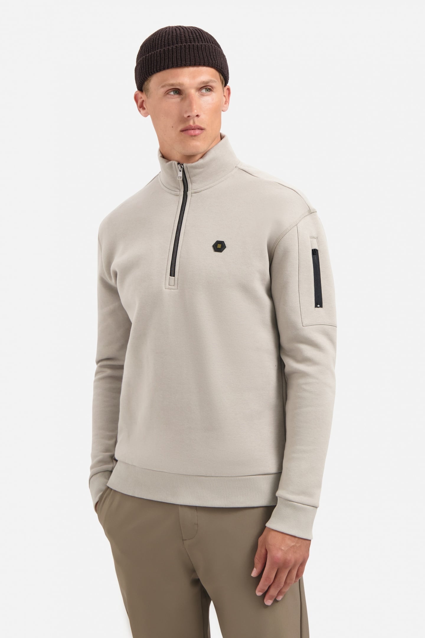 SWEATER HALF ZIP BRUSHED CLAY 1