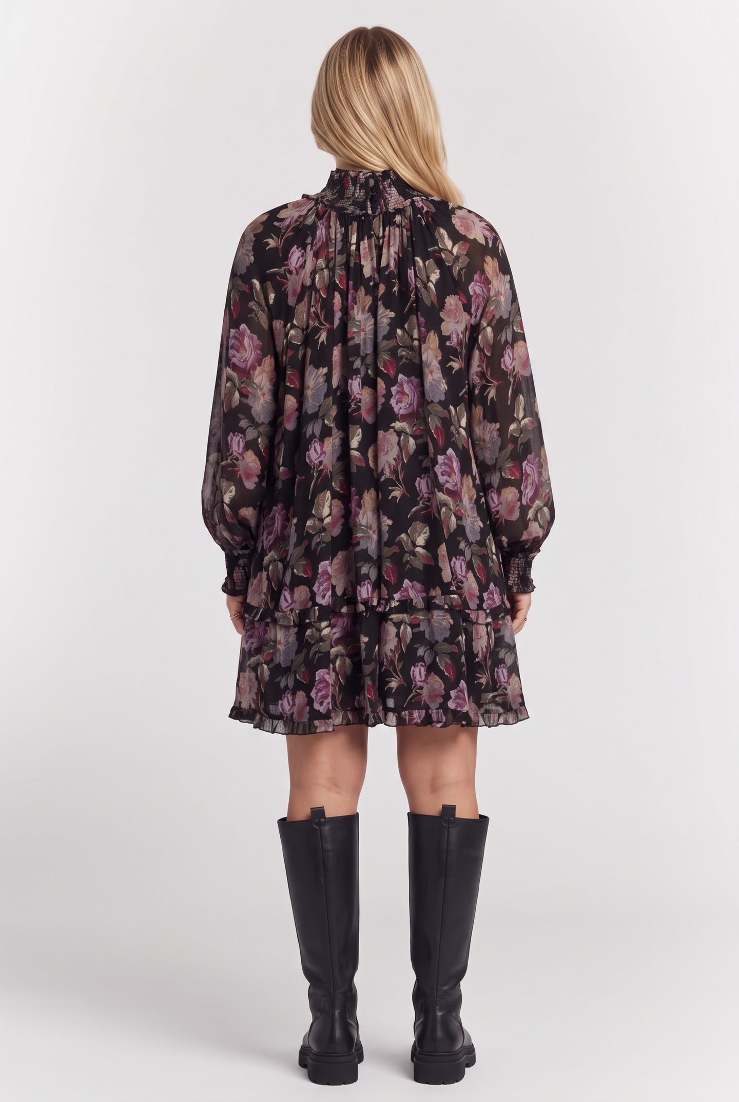 SHORT BABYDOLL DRESS WITH LONG SLEEVES BLACK / PURPLE 2