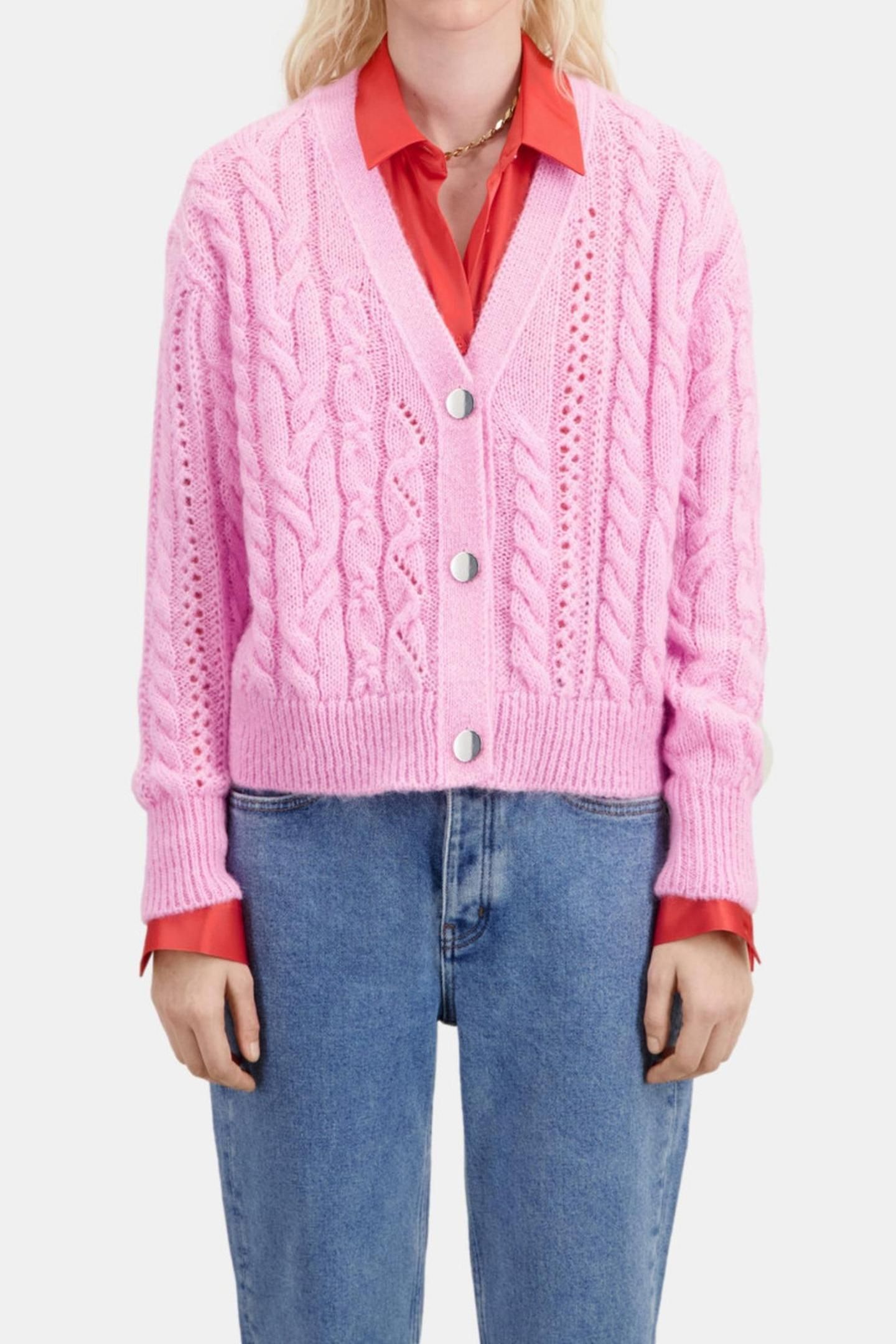 TWISTED BUTTON CARDIGAN PINK 3