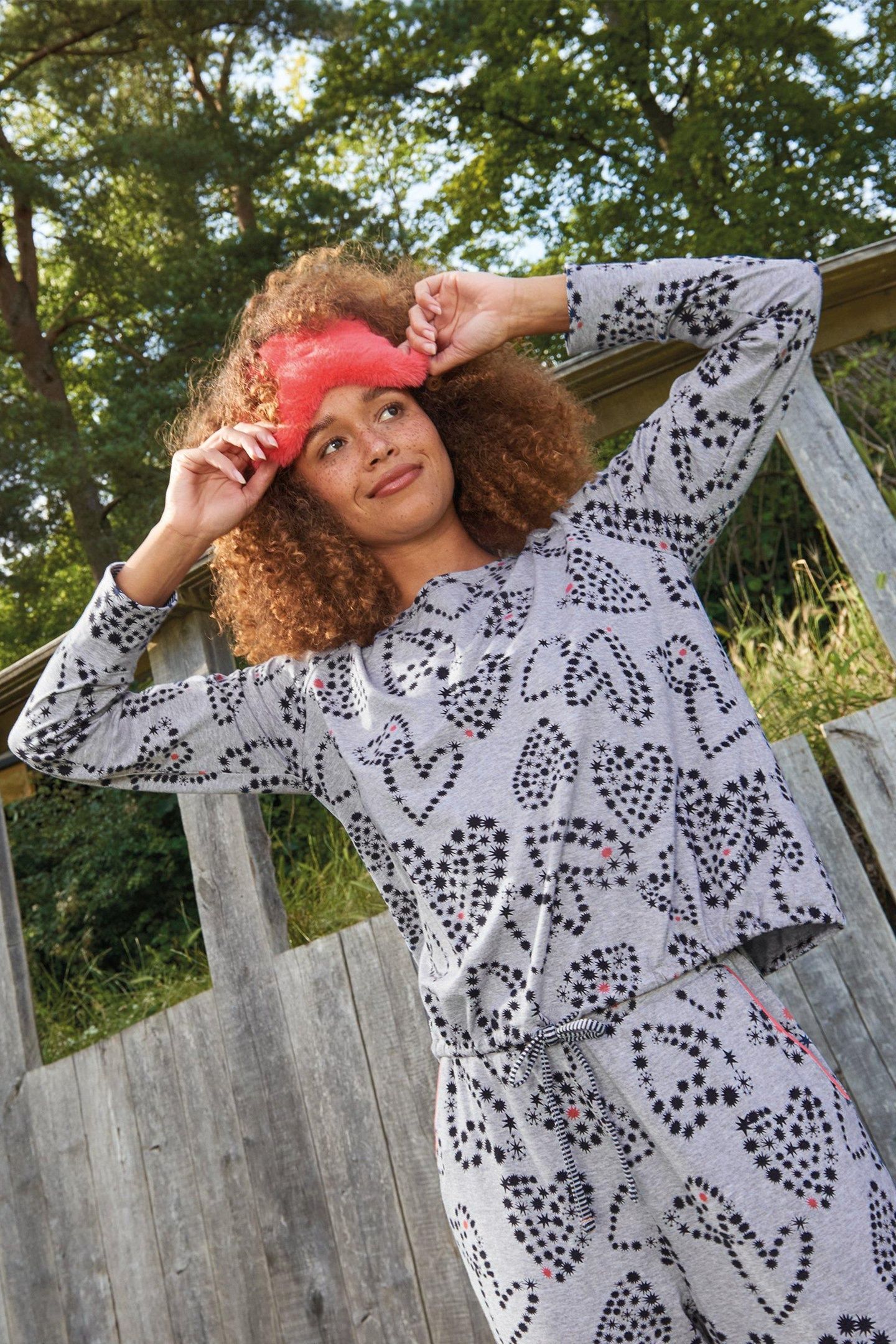 FERN TIE HEM JERSEY TOP GREY PRINT 8