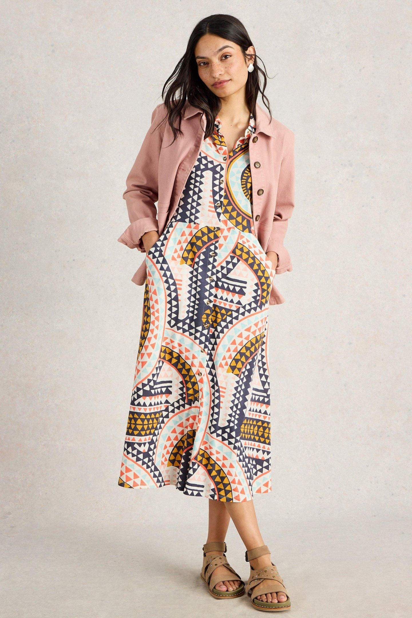 RUA JERSEY SHIRT DRESS WHITE MULTI 1