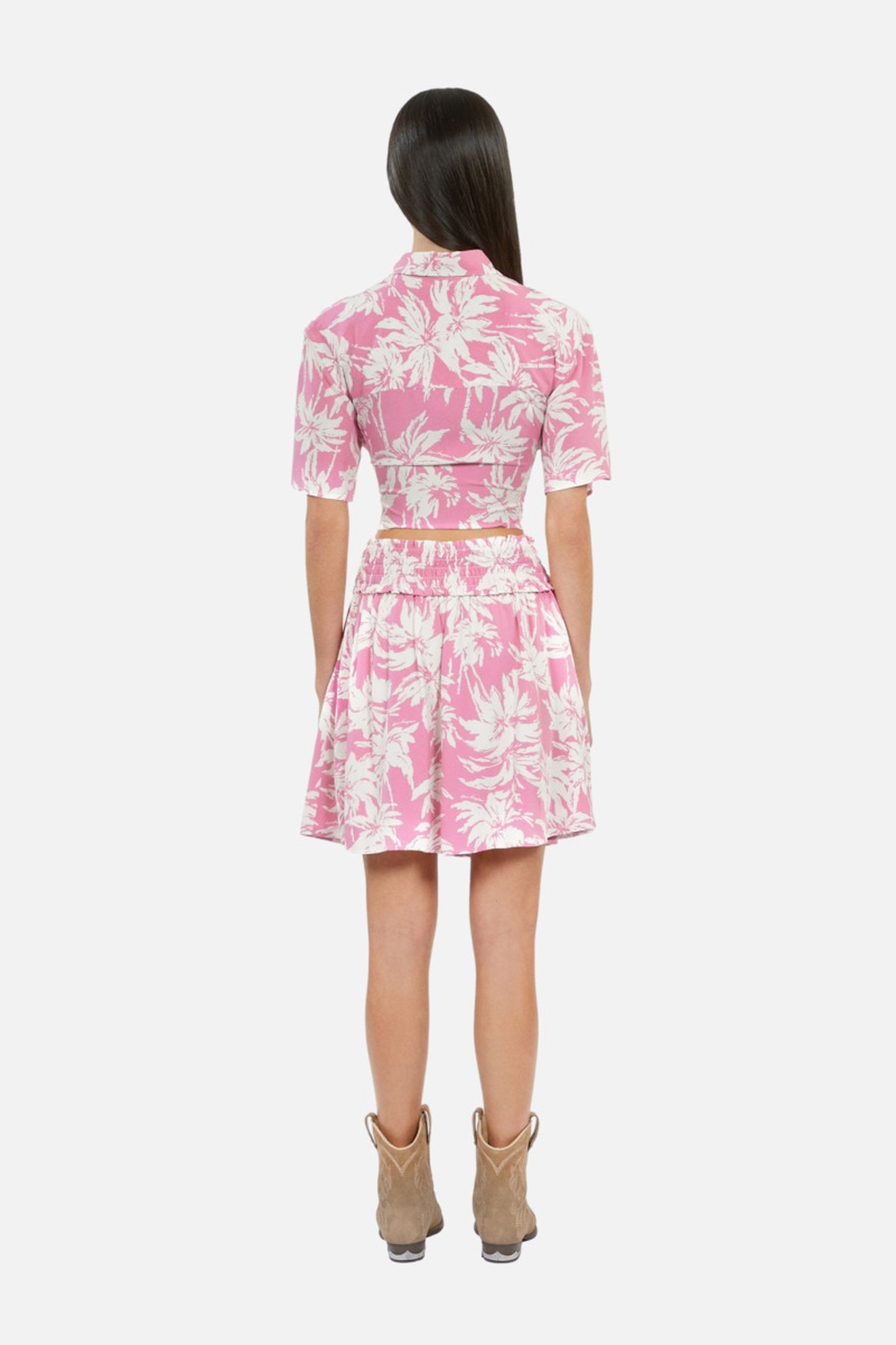 SHORT SKIRT WITH SMOCKED DETAILS PINK-WHITE 5