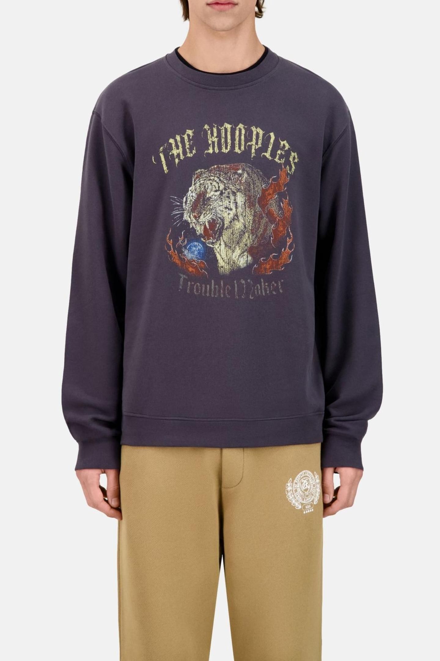 HOODLESS SWEATSHIRT WITH TIGER PRINT ON THE FRONT CARBONE 3