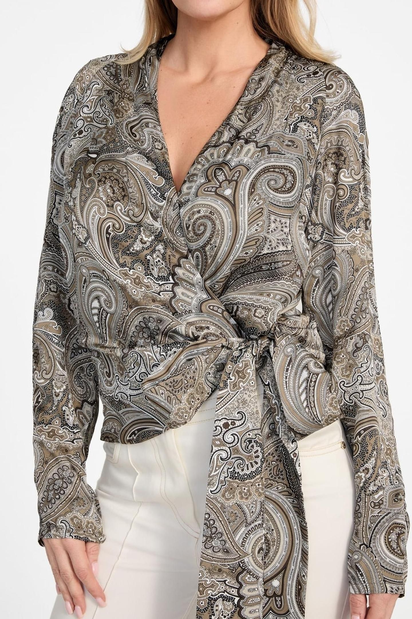 ALANIS WRAP LS BLOUS FLORAL PAISLEY TAUPE 1