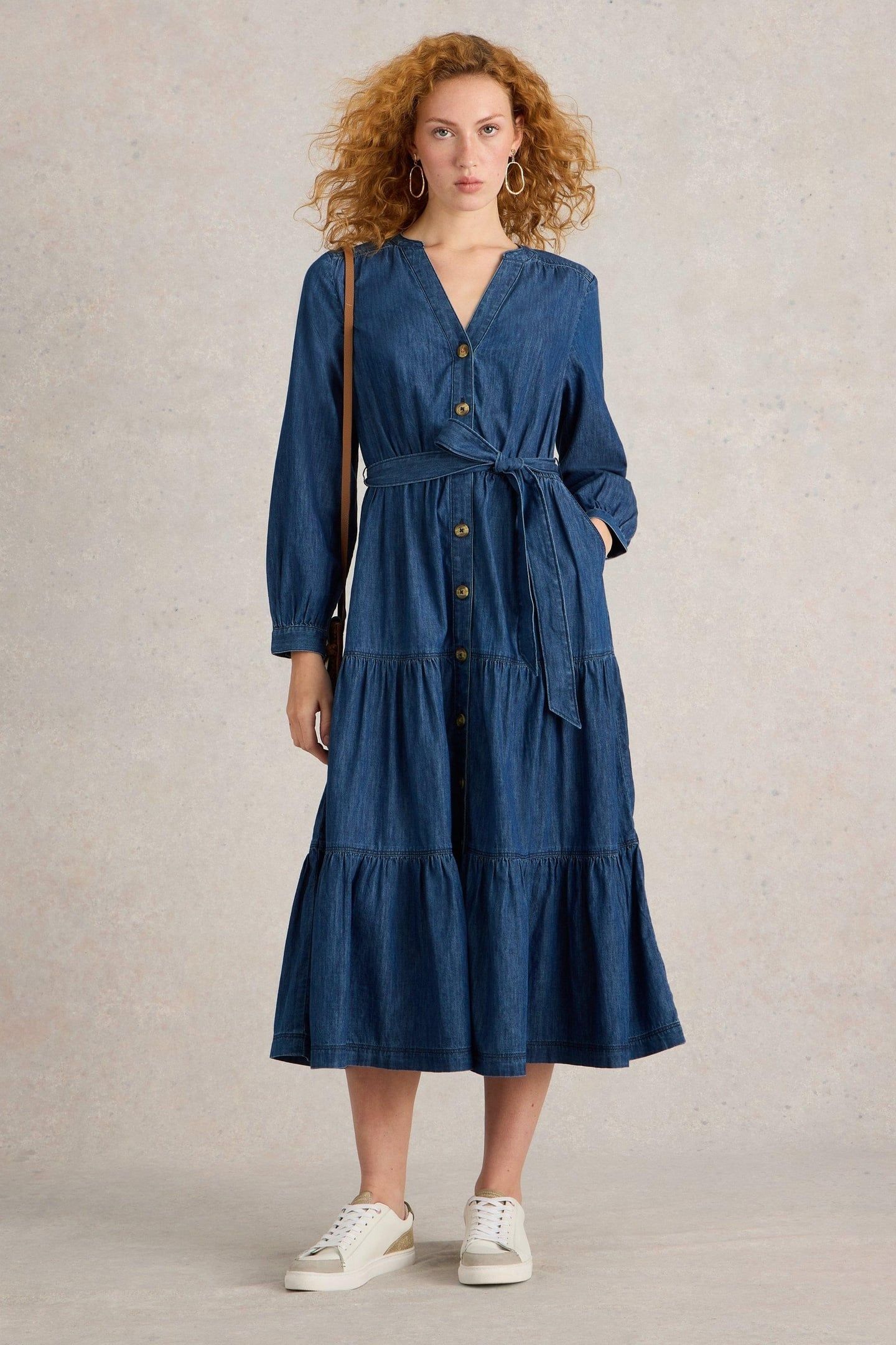 MINA TIERED DENIM DRESS MID DENIM 1