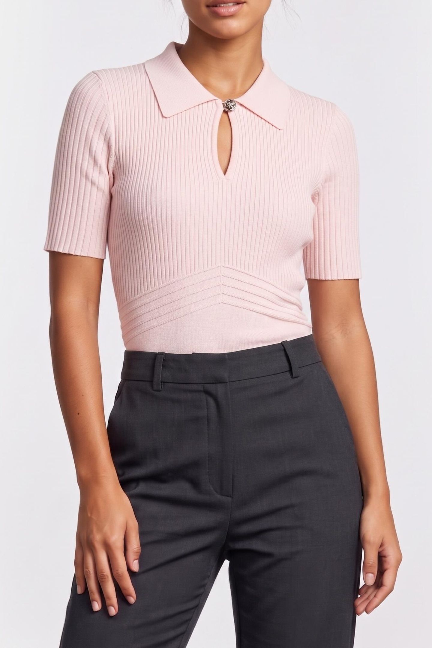 GUESS ECO FLORA CUT-OUT POLO S LOW KEY PINK 1