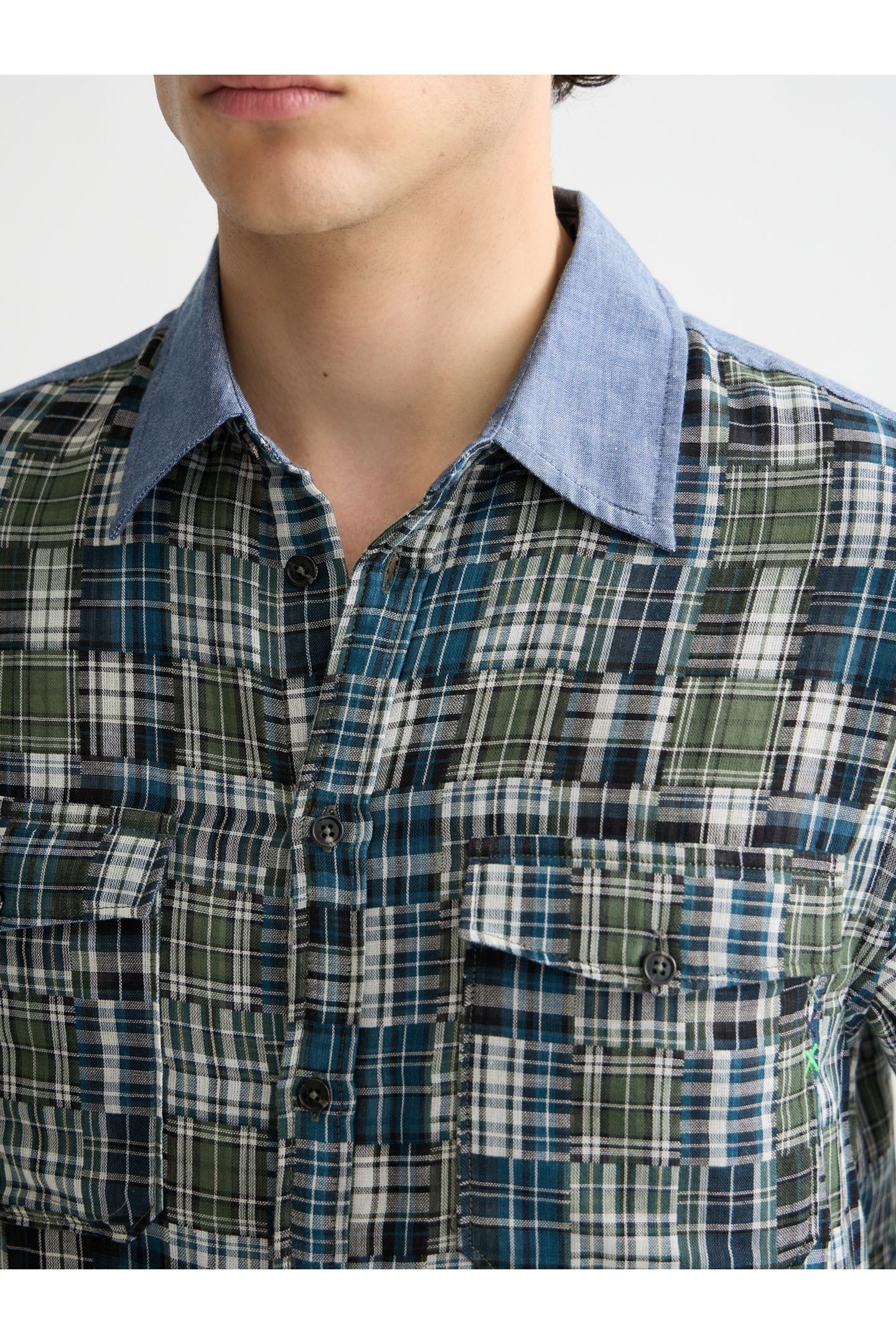 PATCHWORK FLANNEL RELAXED-FIT SHIRT THYME PATCHWORK CHECK 6