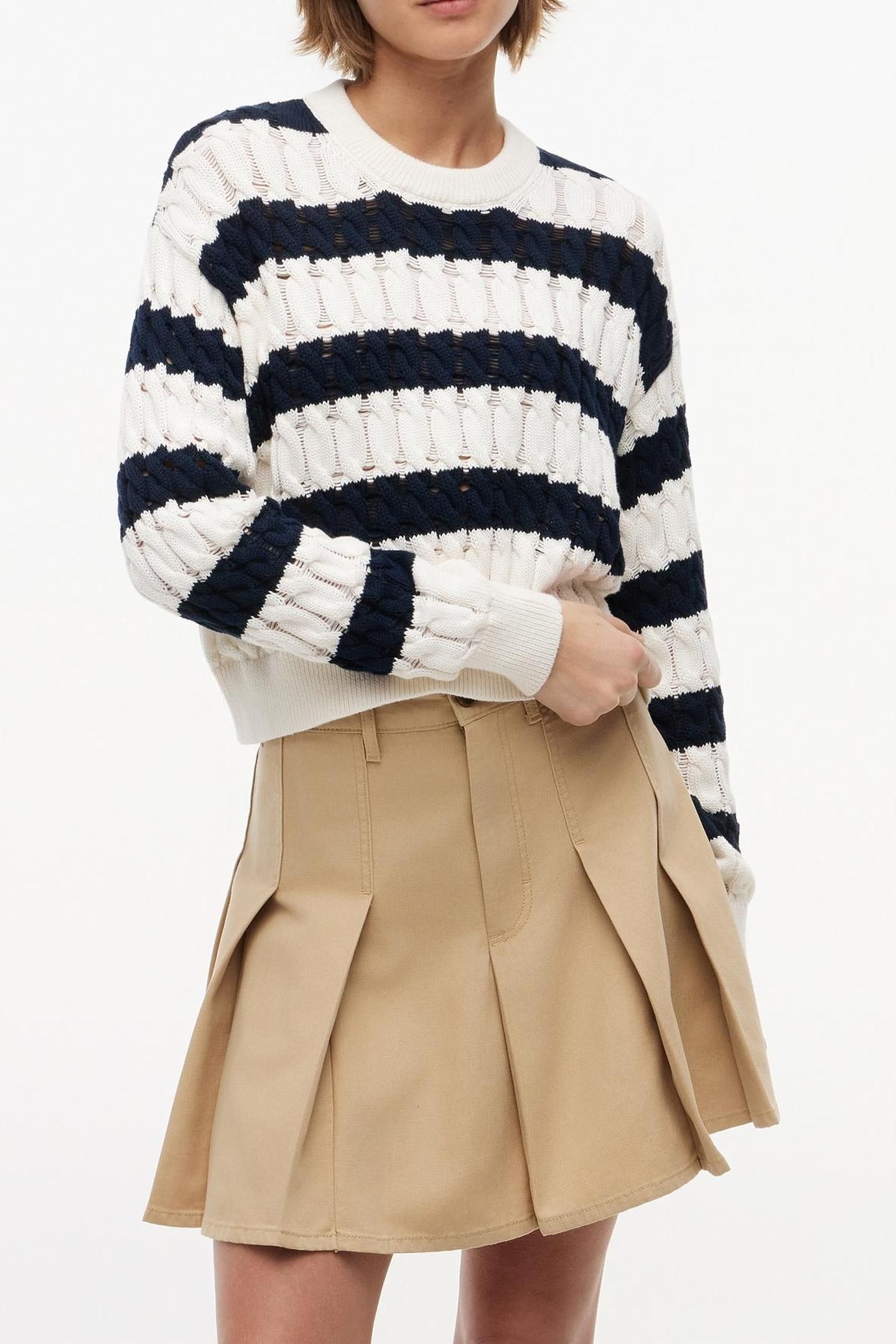 LOOSE CABLE SWEATER DARK NIGHT NAVY/STRIPE 1