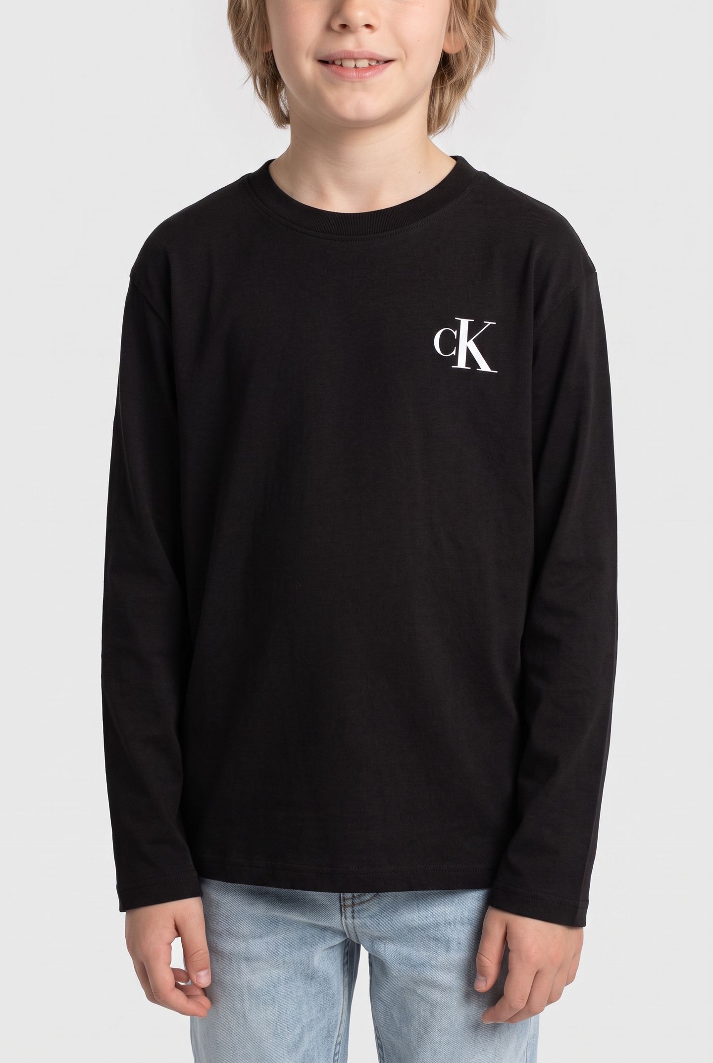 BOYS CHEST MONOLOGO LONG SLEEVE T-SHIRT BRIGHT WHITE/BLACK 3