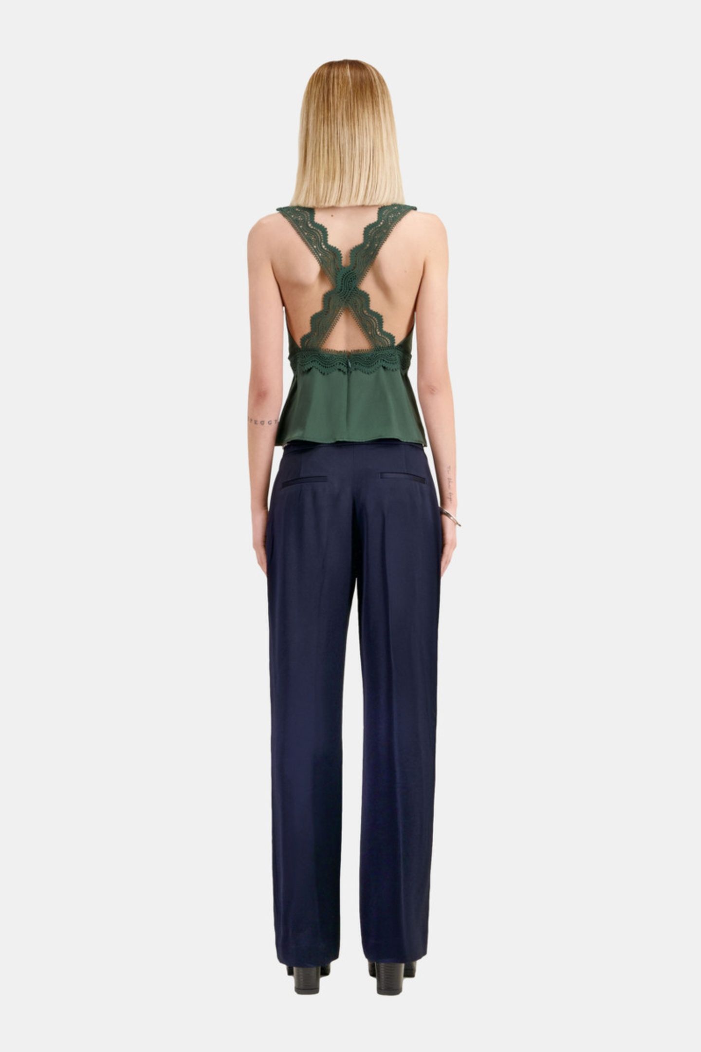 FLUID PLEATED TROUSERS WITH CHAIN NAVY 3
