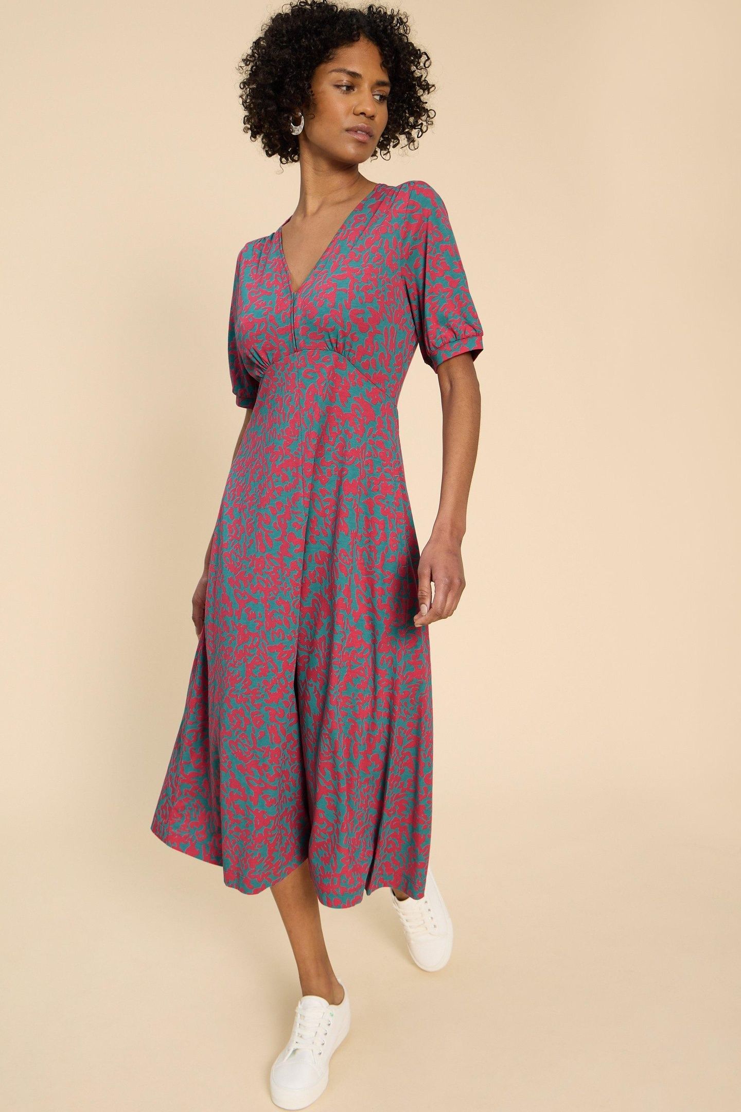 MEGAN JERSEY DRESS PINK PRINT 1