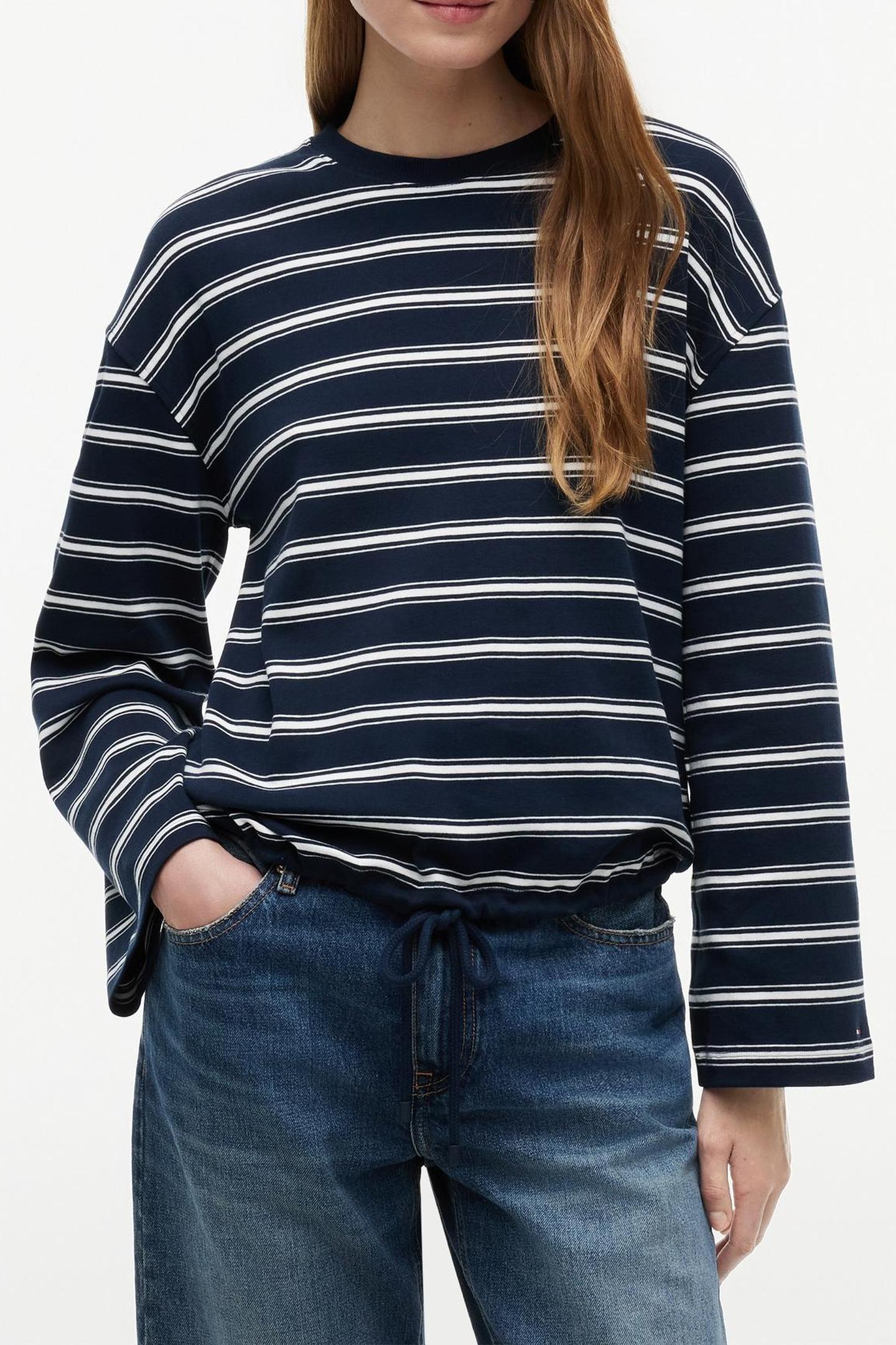 STRIPE DRAWSTRING HEM LONG SLEEVE T-SHIRT MULTI DARK NIGHT N 2