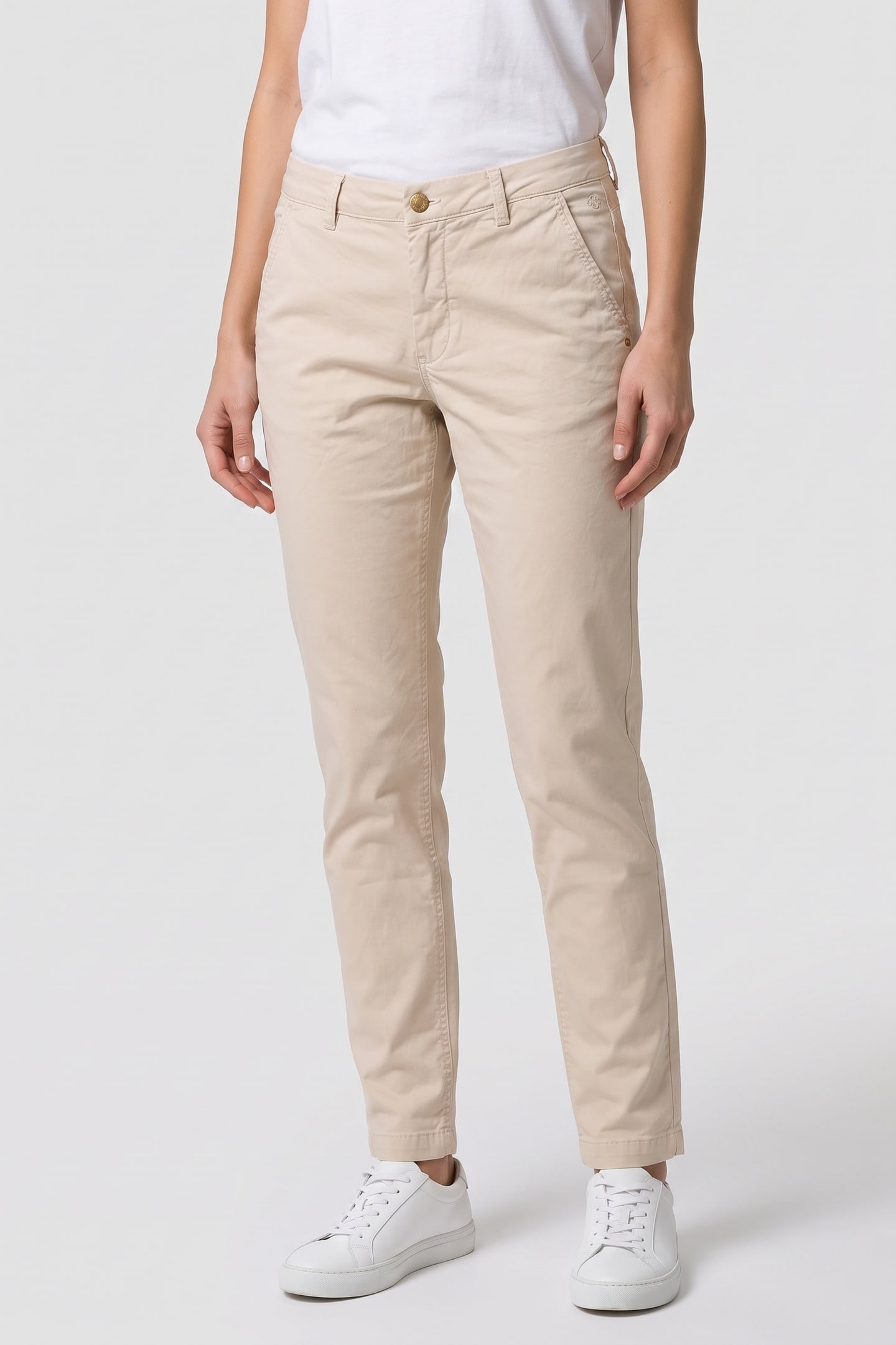 SLIM CHINO PEACH STRETCH SATEEN IVORY 1
