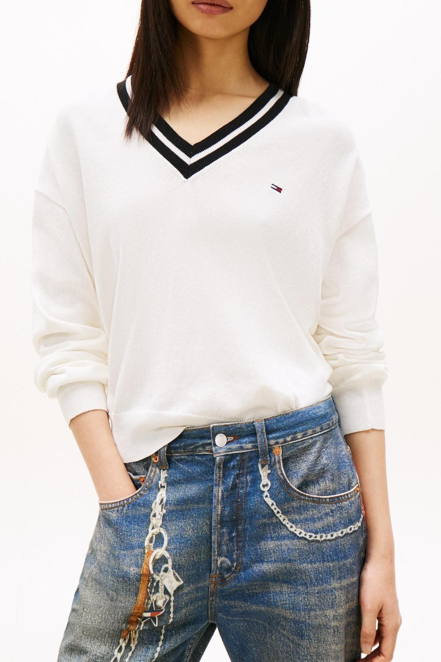 RELAXED V-NECK TIPPED JUMPER ANCIENT WHITE 3