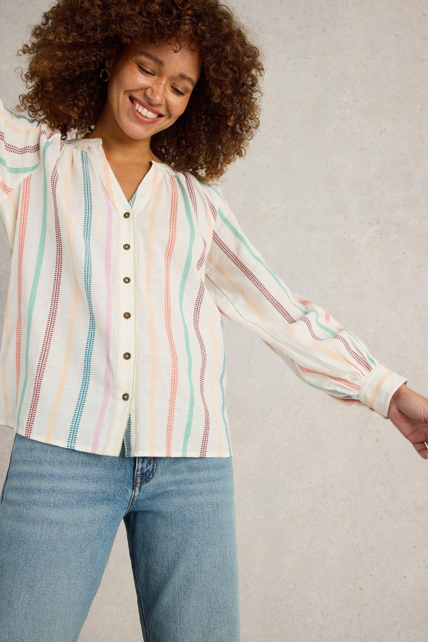 GILLY STRIPE JAQUARD TOP NATURAL MULTI 1