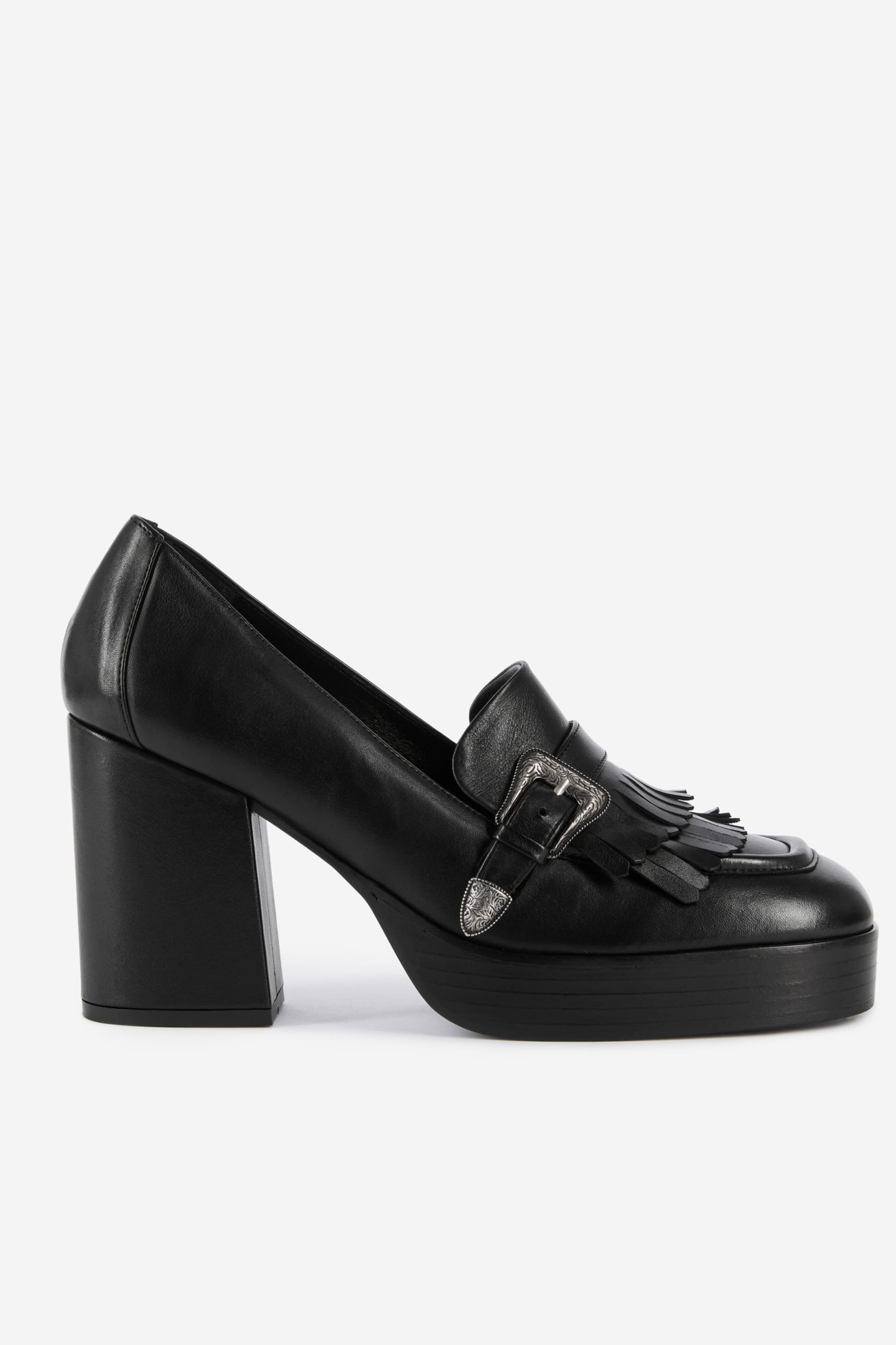 HIGH HEELED LEATHER MOCASSINES BLACK 1