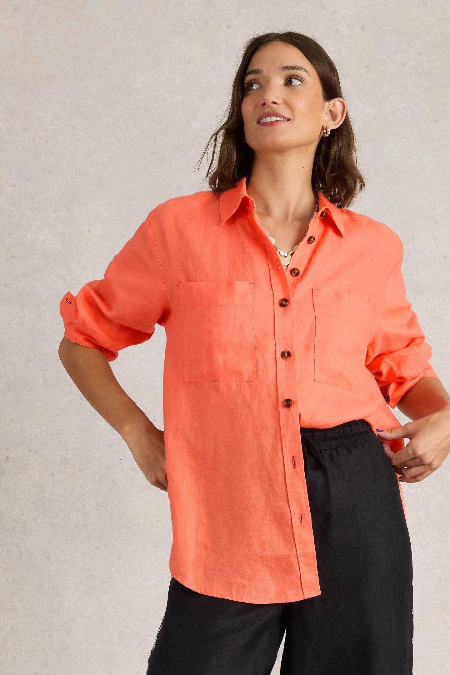 LYDIA LINEN SHIRT BRIGHT ORANGE 1