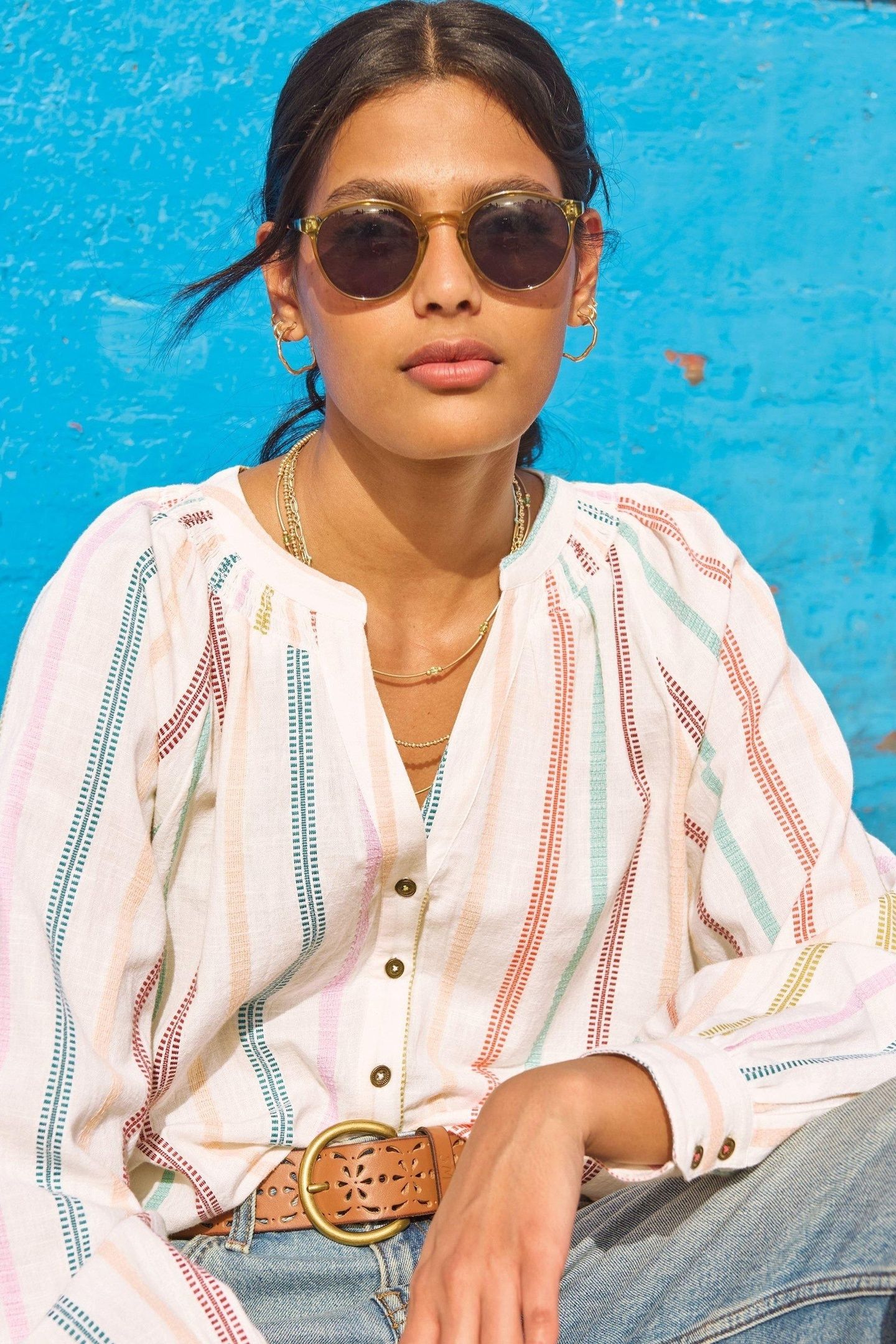 GILLY STRIPE JAQUARD TOP NATURAL MULTI 8