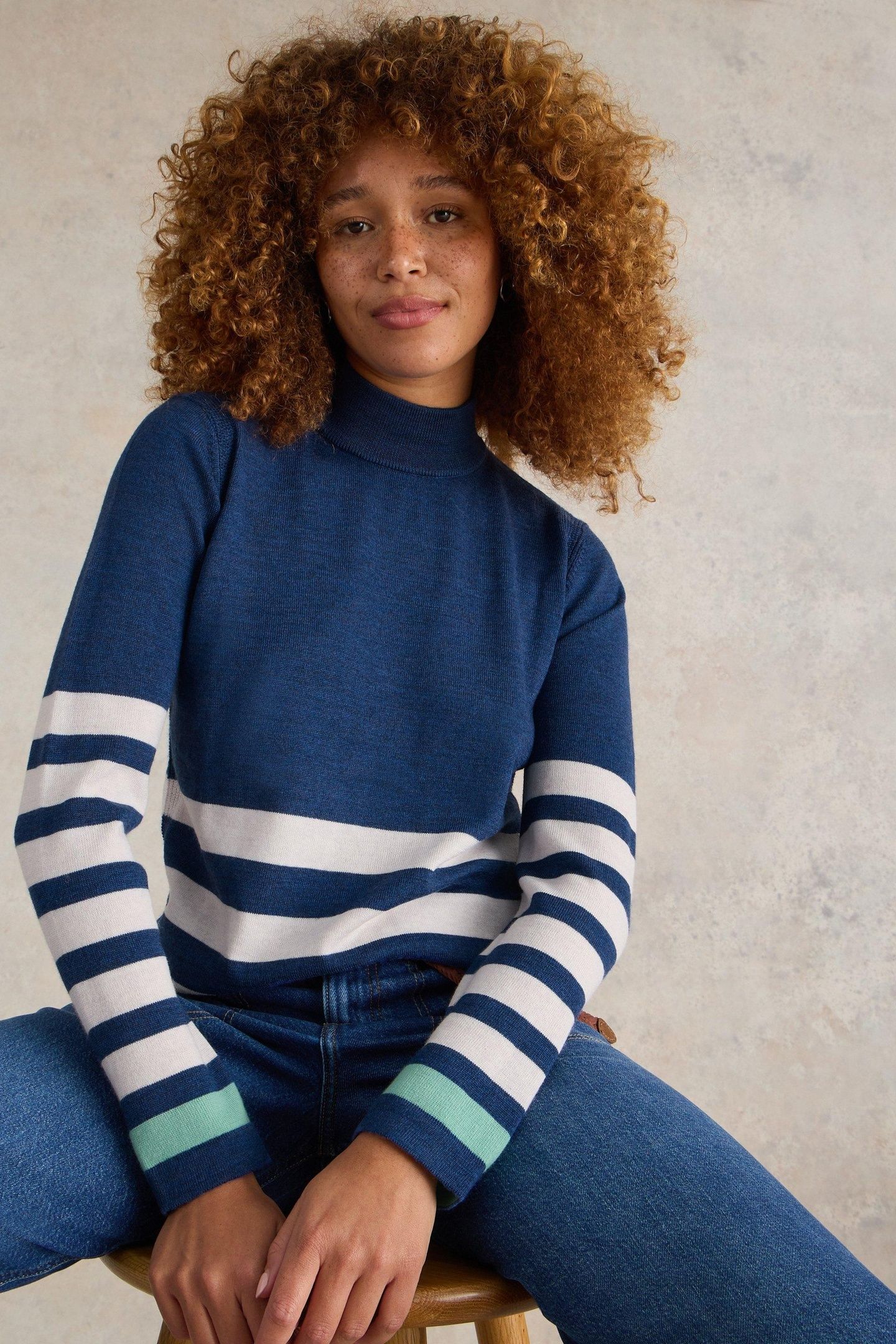 ROLL NECK MERINO JUMPER BLUE MULTI 2