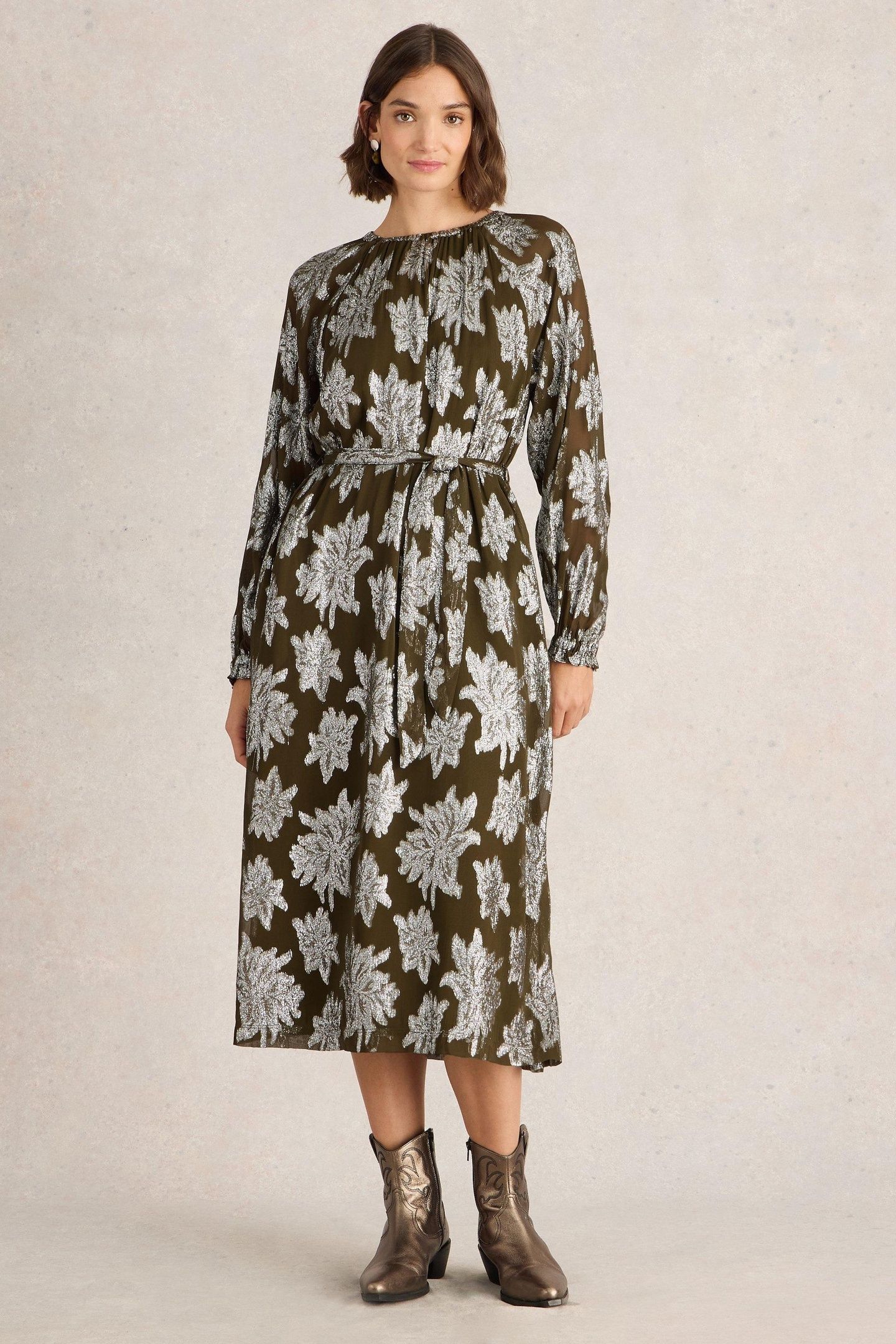 PHOEBE JACQUARD MAXI DRESS GREEN MULTI 2