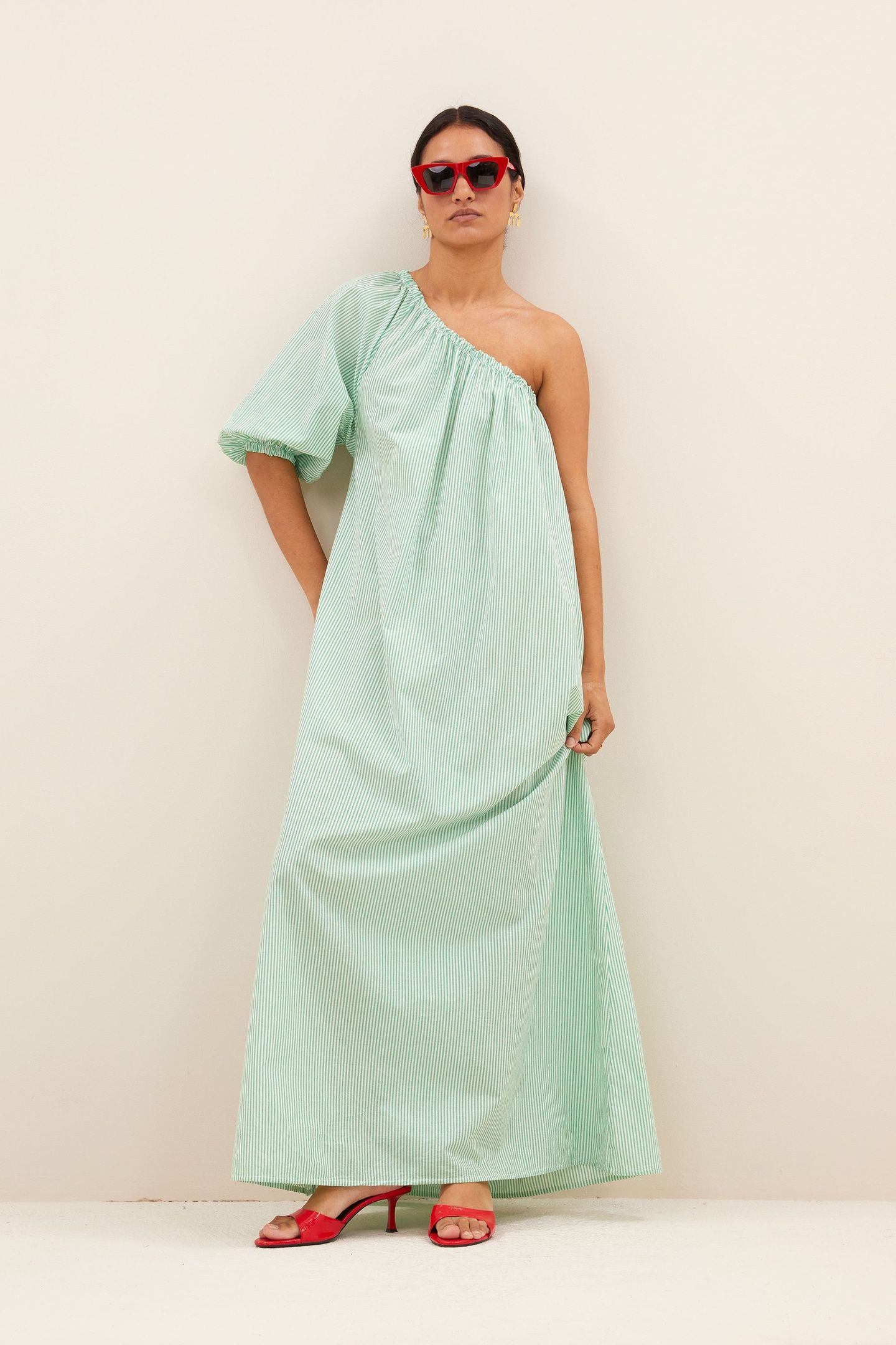 STELLA DRESS GREEN PIN STRIPE 2