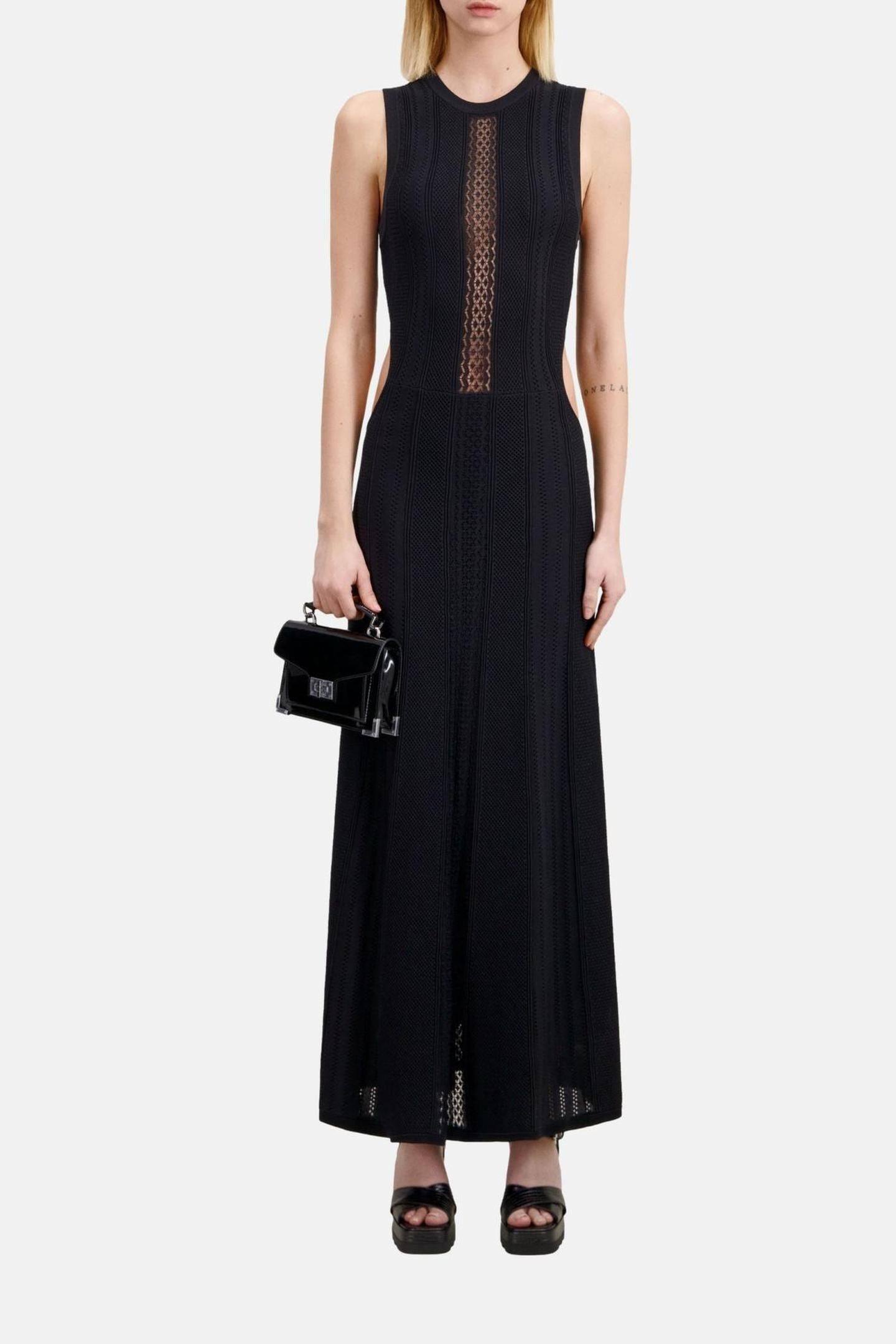 LONG DRESS WITH STITCHING DETAILS AND SIDE OPENINGS BLACK 1