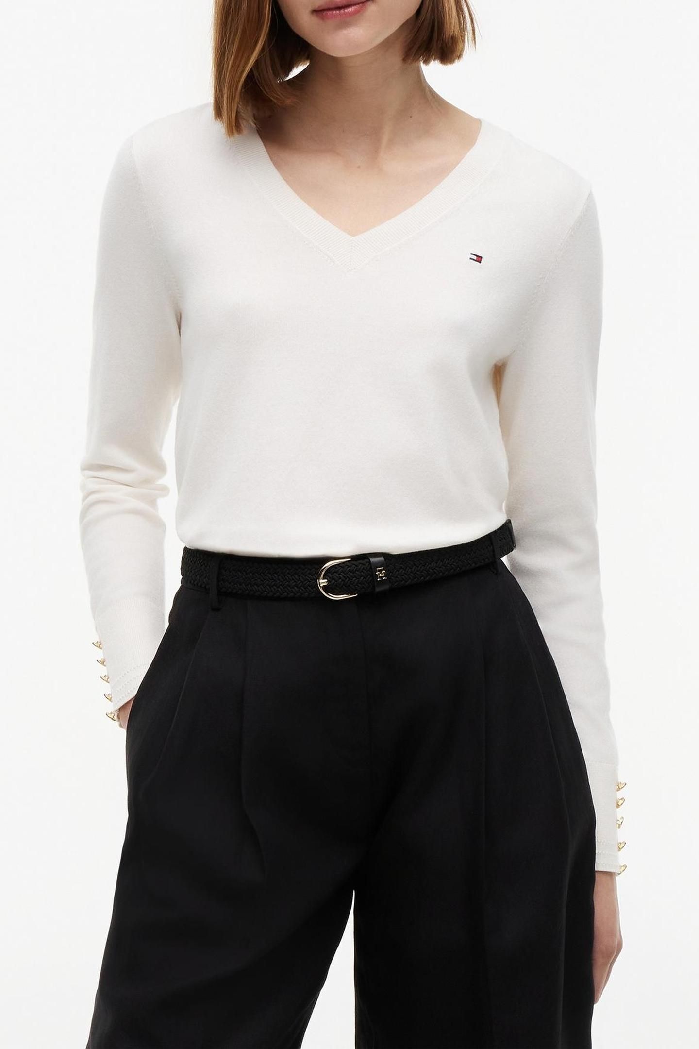 COTTON JERSEY FINE V-NECK IVORY PETAL 2