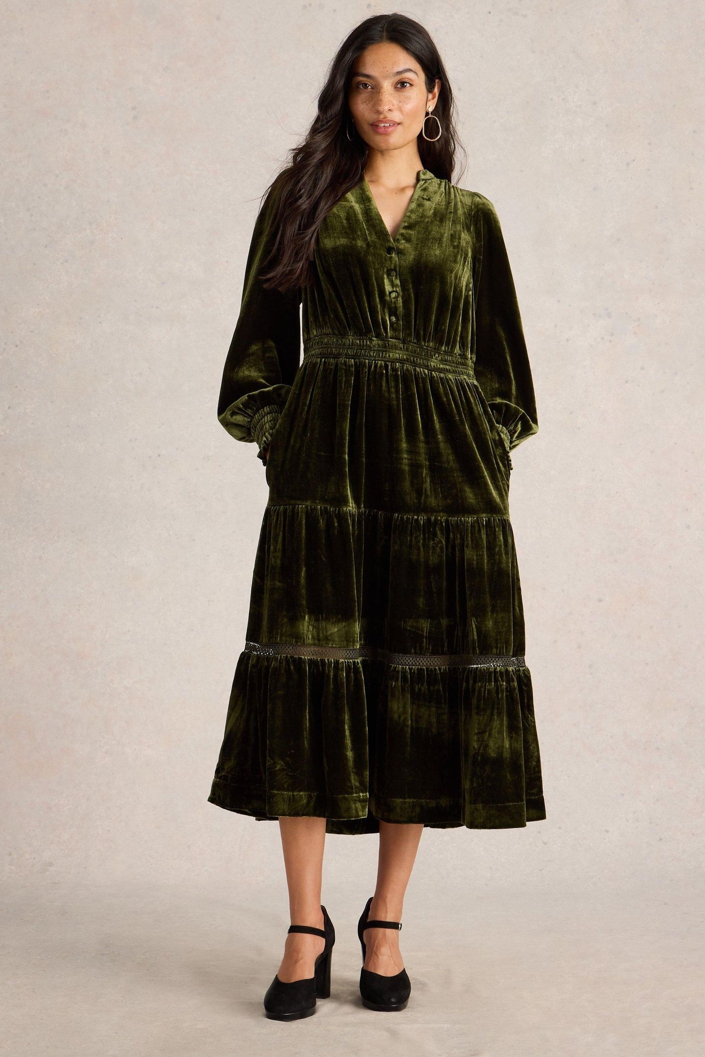 HARLEY VELVET DRESS KHAKI GREEN 1