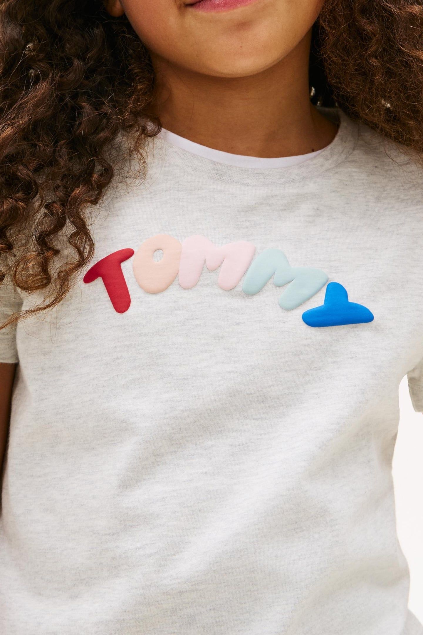 GIRLS TOMMY PUFF PRINT TEE LIGHT GREY HEATHER 5
