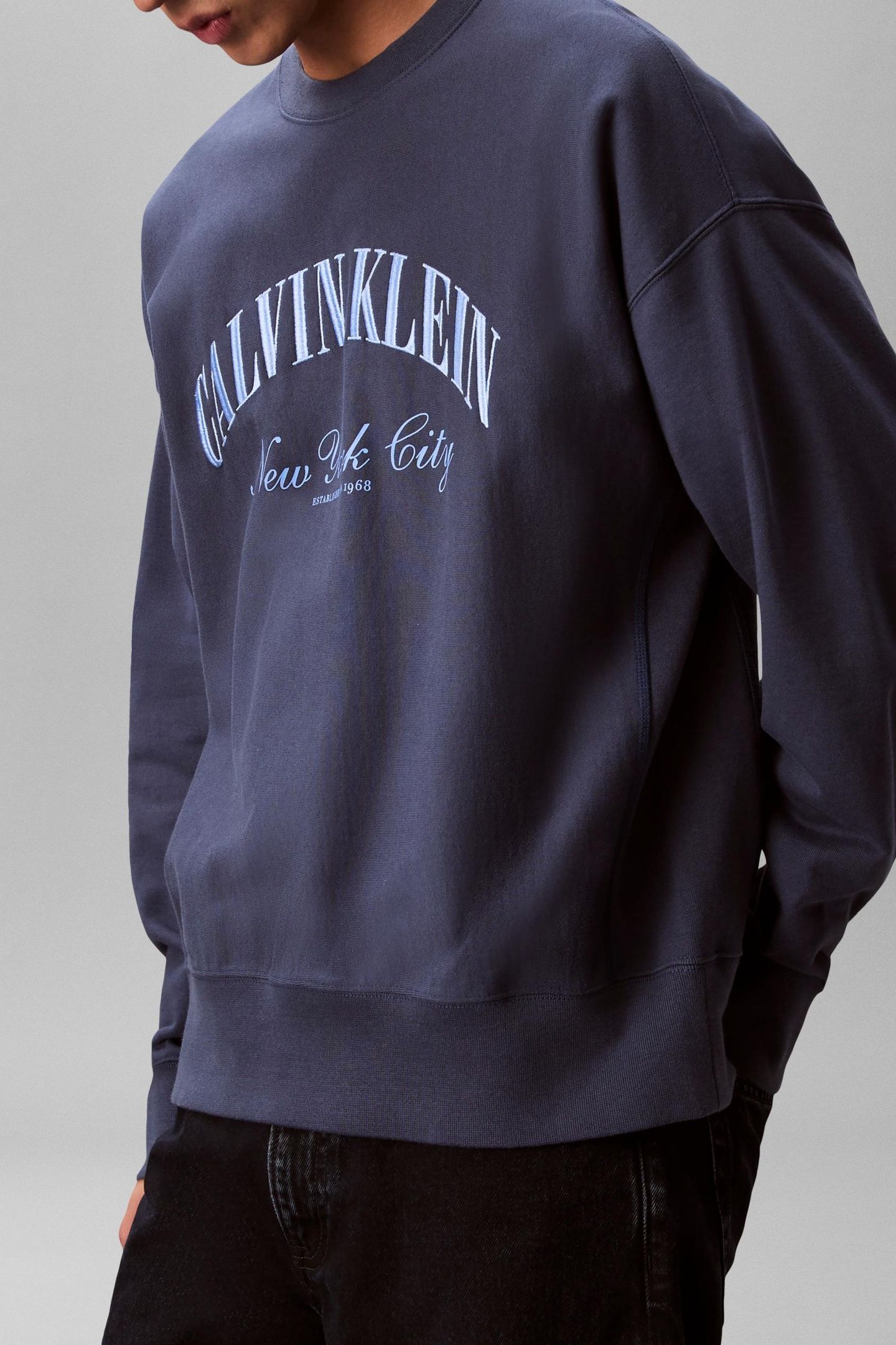 LONG SLEEVE PREMIUM TERRY CALVIN LOGO DARK DENIM 2